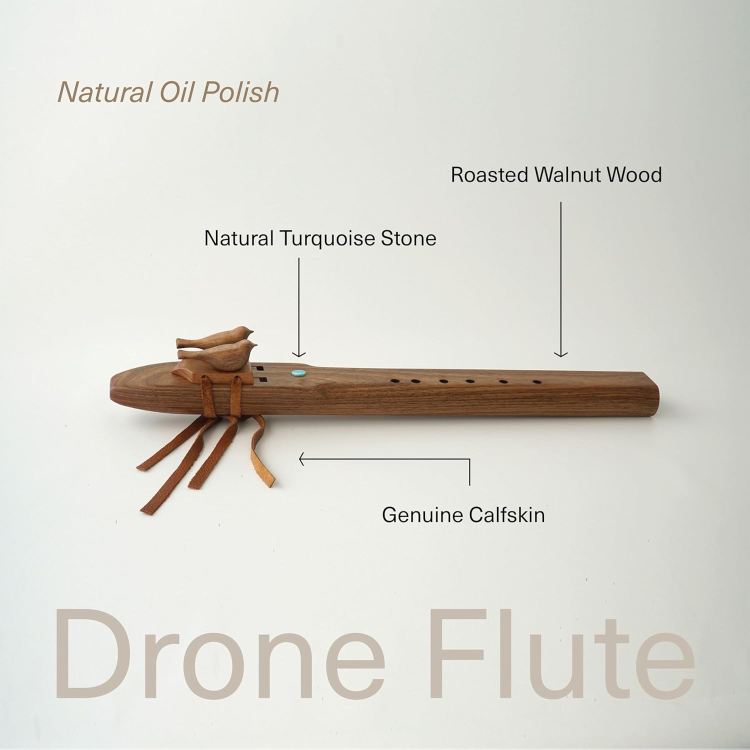 432Hz Handcrafted Native American Style Drone Flute in Key of F# – Dual Chamber Wooden Flute for Meditation & Spiritual Healing, Customizable Headpieces & Personalized Gift Option (Key of F#)