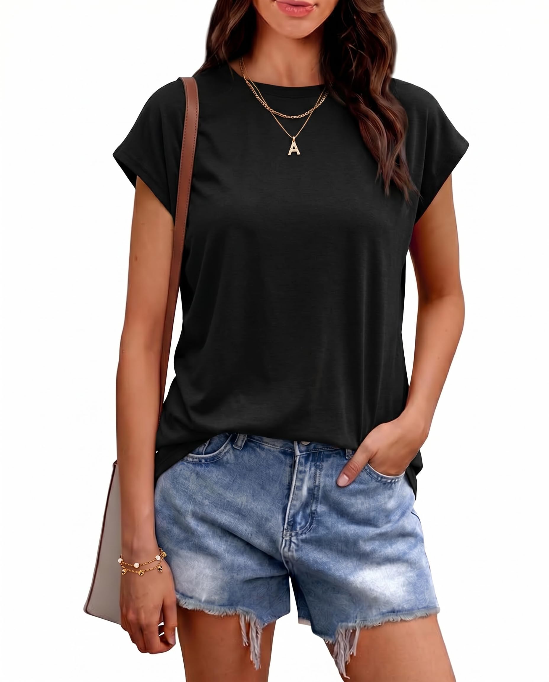 SENBATU Tshirt Damen Tops Sommer Rundhals Tank Top Damen Elegant Basic Oberteile Kurzarm T-Shirts Locker