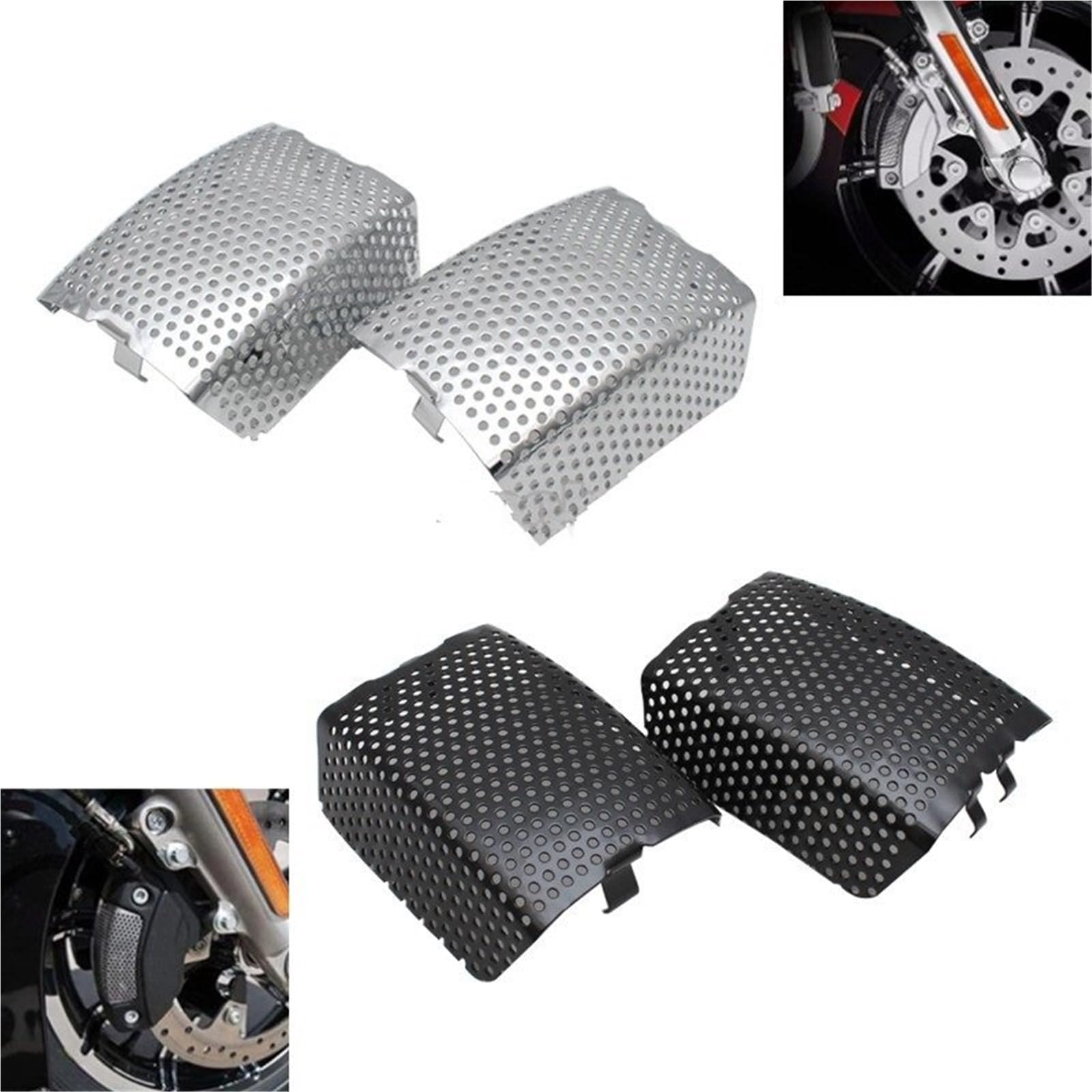 Condotti Aria Freno Di Raffreddamento Kit Moto Cromato/Nero Inserto Pinza Freno Anteriore Set Misura Per Harley Touring Road King Electra Glide CVO Ultra Classic V-Rod 06-19(Chrome)