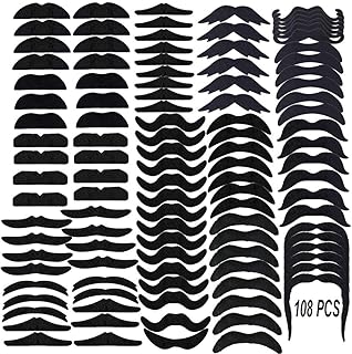 108 PCS Fake Mustaches, Mustache Party Supplies Costume Facial Hair Face Mustaches Bulk Fakes Mustache Kids Self Adhesive Novelty for Adults Mexican and Cinco de Mayo Party Costume