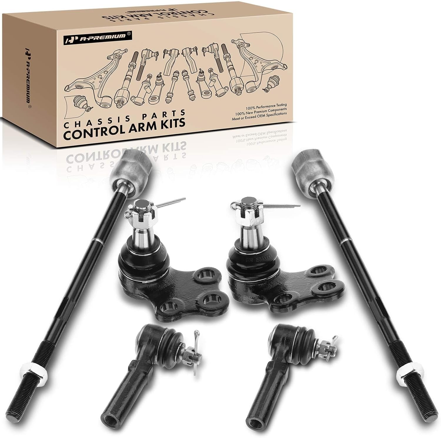 A-Premium Set of 6, Front Lower Ball Joint, Inner & Outer Tie Rod End, Compatible with Nissan Quest 1993-2002, Mercury Villager 1993-2002