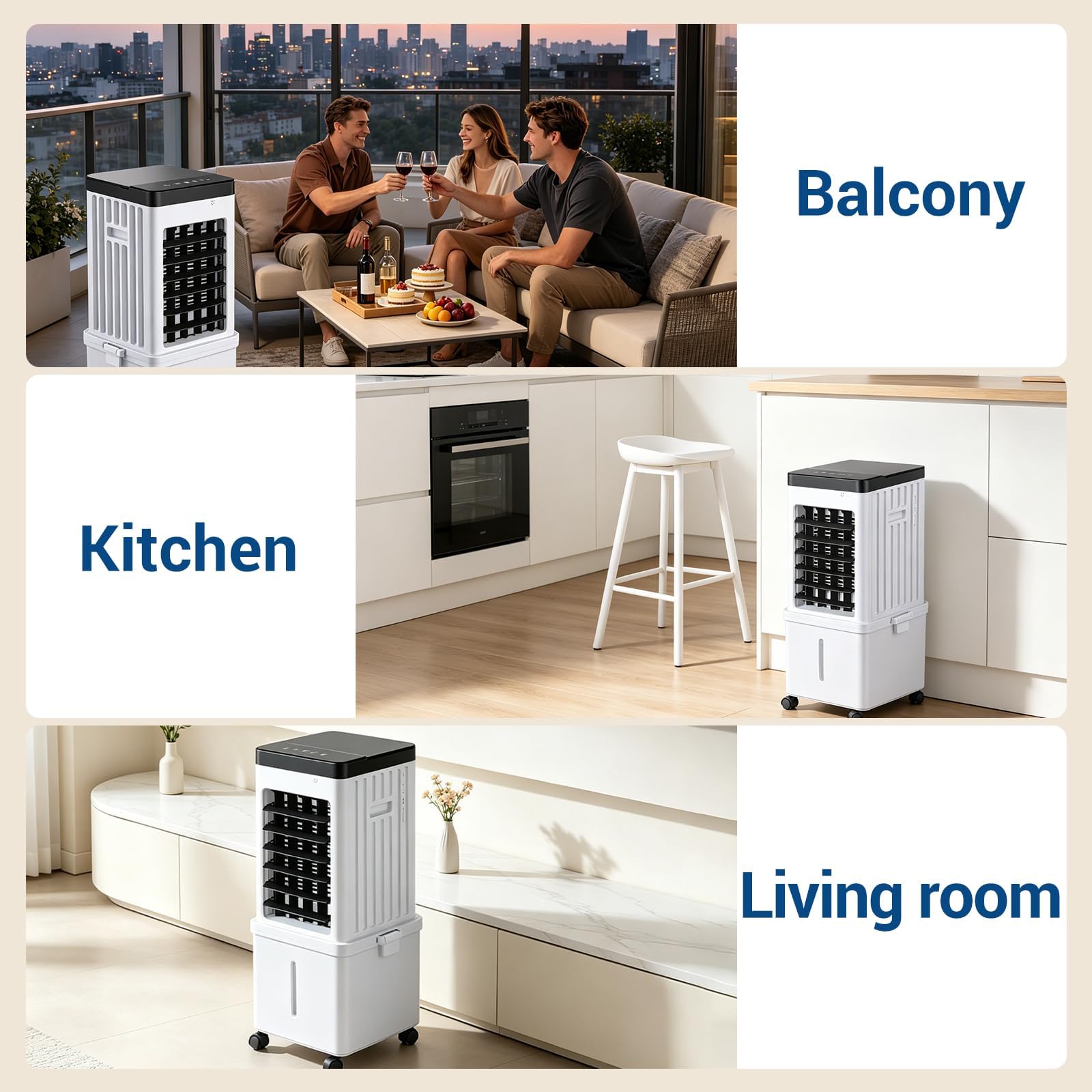 Climatiseur Mobile Sans Évacuation 15L, 3-en-1 Rafraîchisseur d'Air Évaporatif Silencieux avec Télécommande, Ventilateur Brumisateur & Humidificateur, 3 Modes, Oscillation 120° Pour Maison Bureau