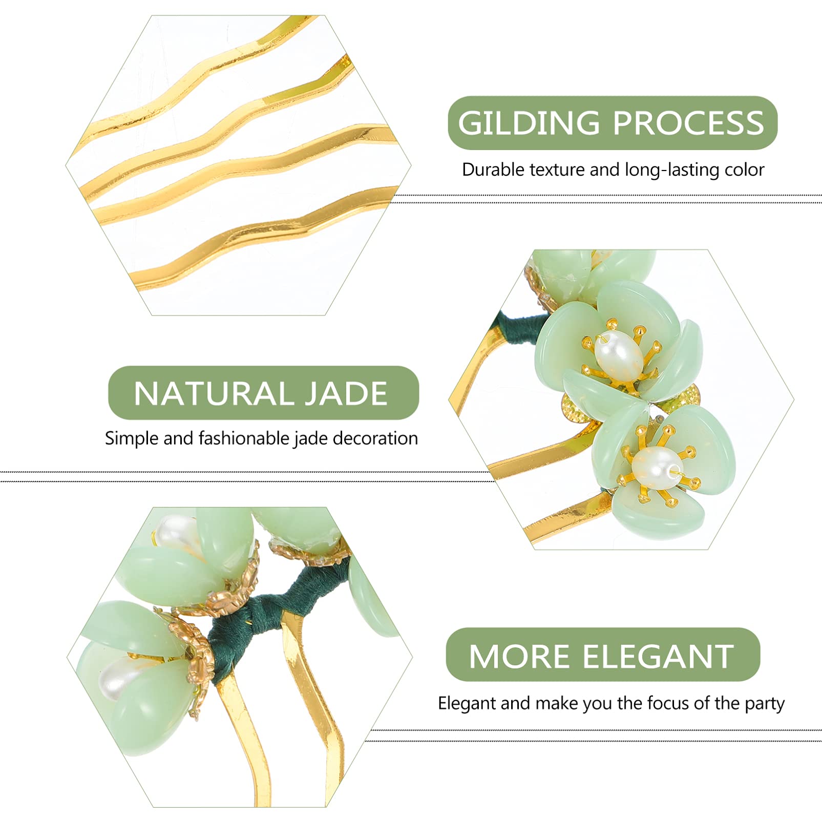 Lurrose Flower Hairpin Jade Hair Stick Kanzashi Chinese Chopsticks Headwear Traditional Chignon Pin for Kimono Yukata Hanfu Costume Hair Accessories - Image 4