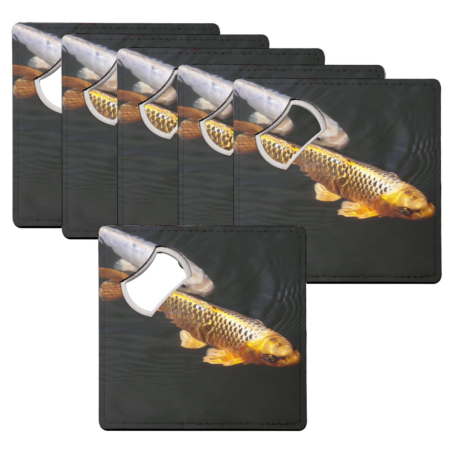Sous verre décapsuleur carpes koi or et blanc design haut de gamme lot de 6
