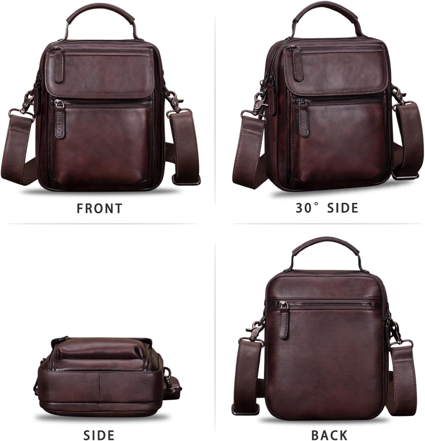 IVTG Genuine Leather Messenger Bag for Men Sling Purse Crossbody Shoulder Bags Satchel for Work Business Handbags