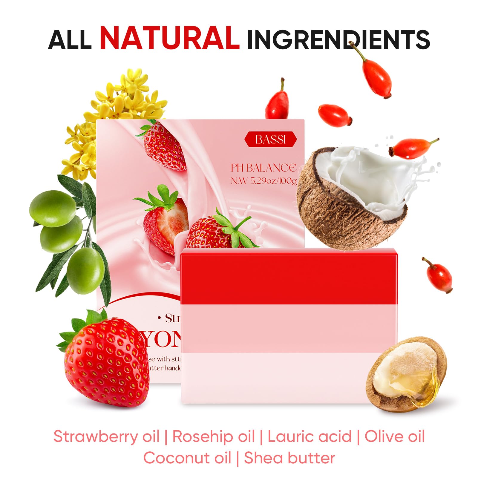 Yoni Soap Bars & Natural Yoni Oil Set, Natural Vaginal Wash for Women Feminine Wash Vaginial Deodorants pH Balance, Eliminates Odor, Feminine Oil 30ml/1 oz, 2 Pcs Vaginal Care Soap (3pcs strawberry)