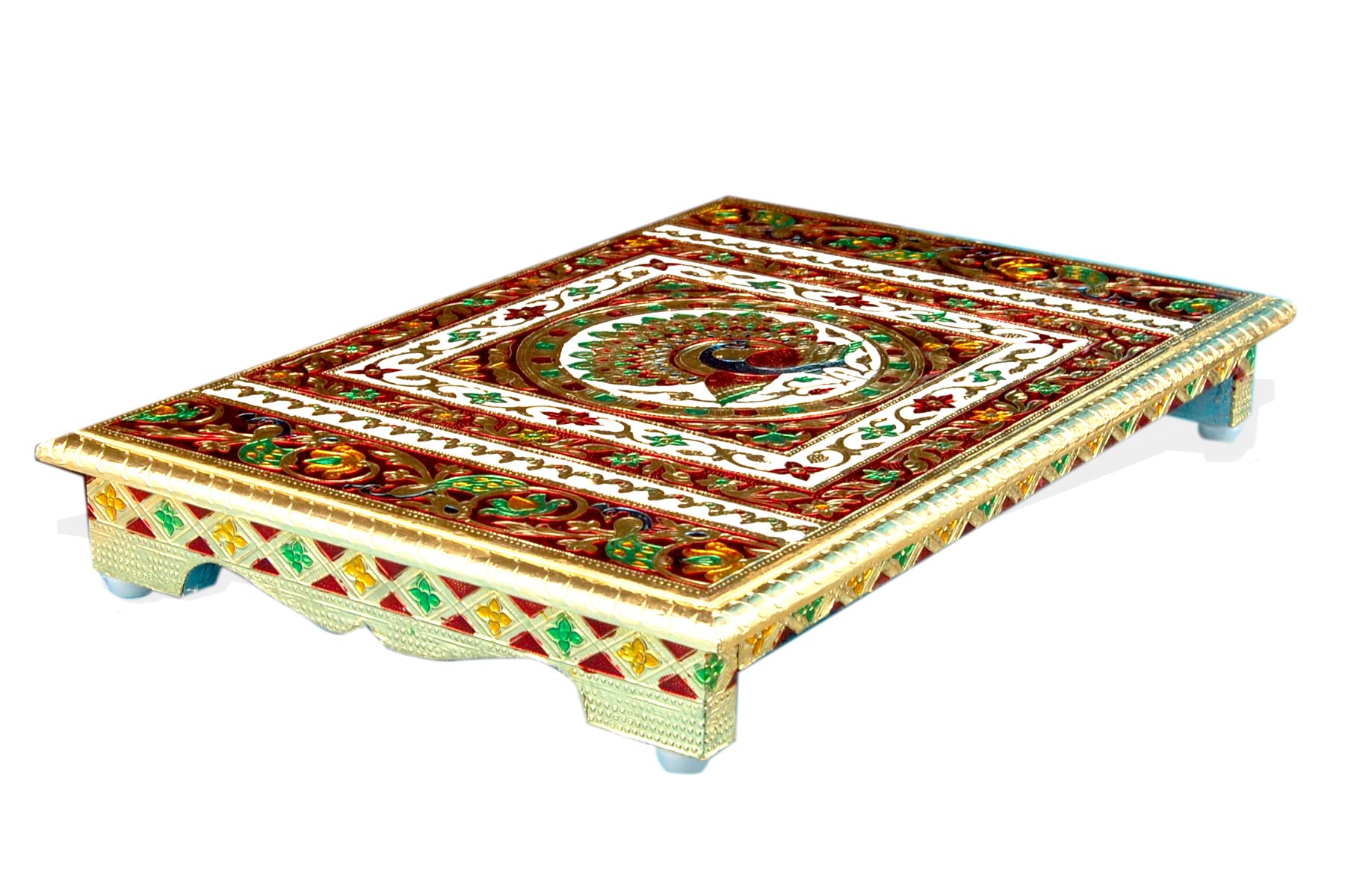 CraftMania Handicraft Wooden Pooja Chowki Bajot Beautiful Peacock Meenakari Work Designer Pooja Stool Statue Stand Pooja Stool Chowki Patta (B09XNBCXJZ) Amazon Price History, Amazon Price Tracker