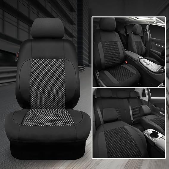 CAR-GRAND 3D Embossed Waterproof Seat Covers for Car, EVA Neoprene Car Seat Cover Full Set,Universal Automotive SUV Sedan Truck, Airbag Compatible,3 Zipper Rear Armrest (Black)