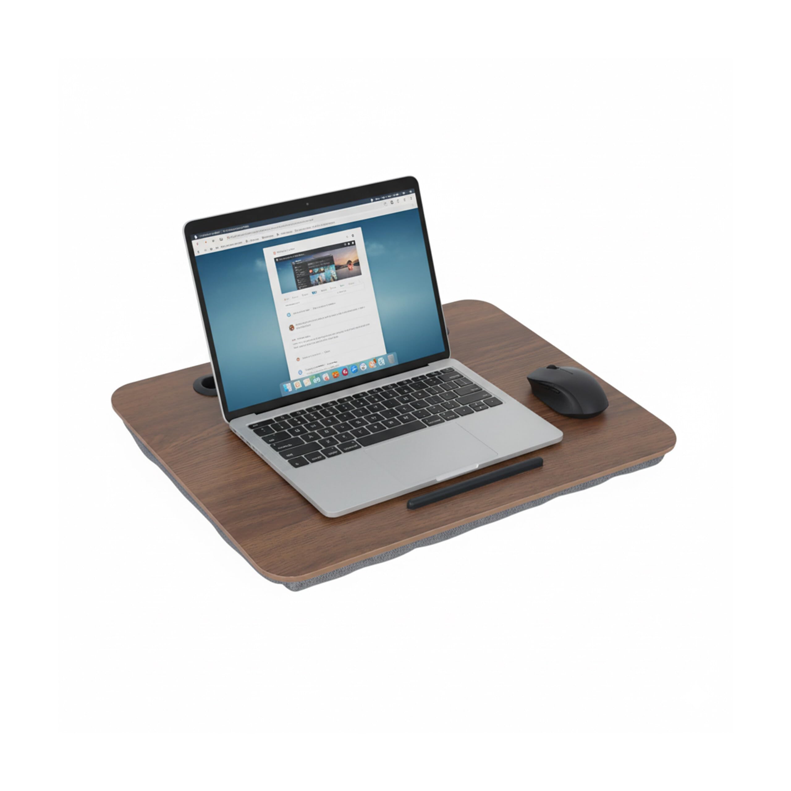 Coussin pour Ordinateur Relaxdays avec Support pour téléphone, 42 x 32 cm, Plateau au lit et sur Le canapé, Marron/Gris