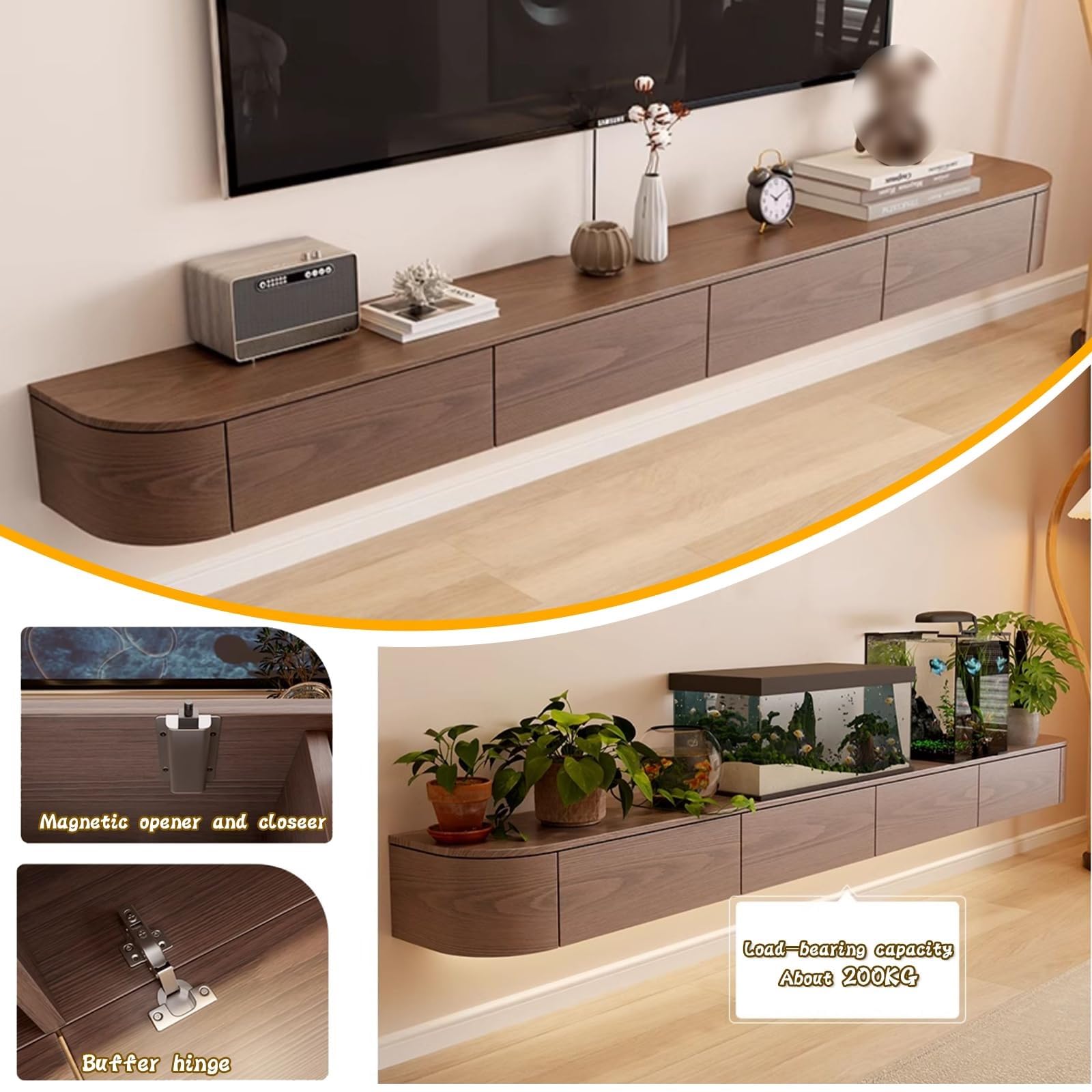 Amazon｜モダンブラック壁掛けテレビスタンド - 200cm ソリッドウッド