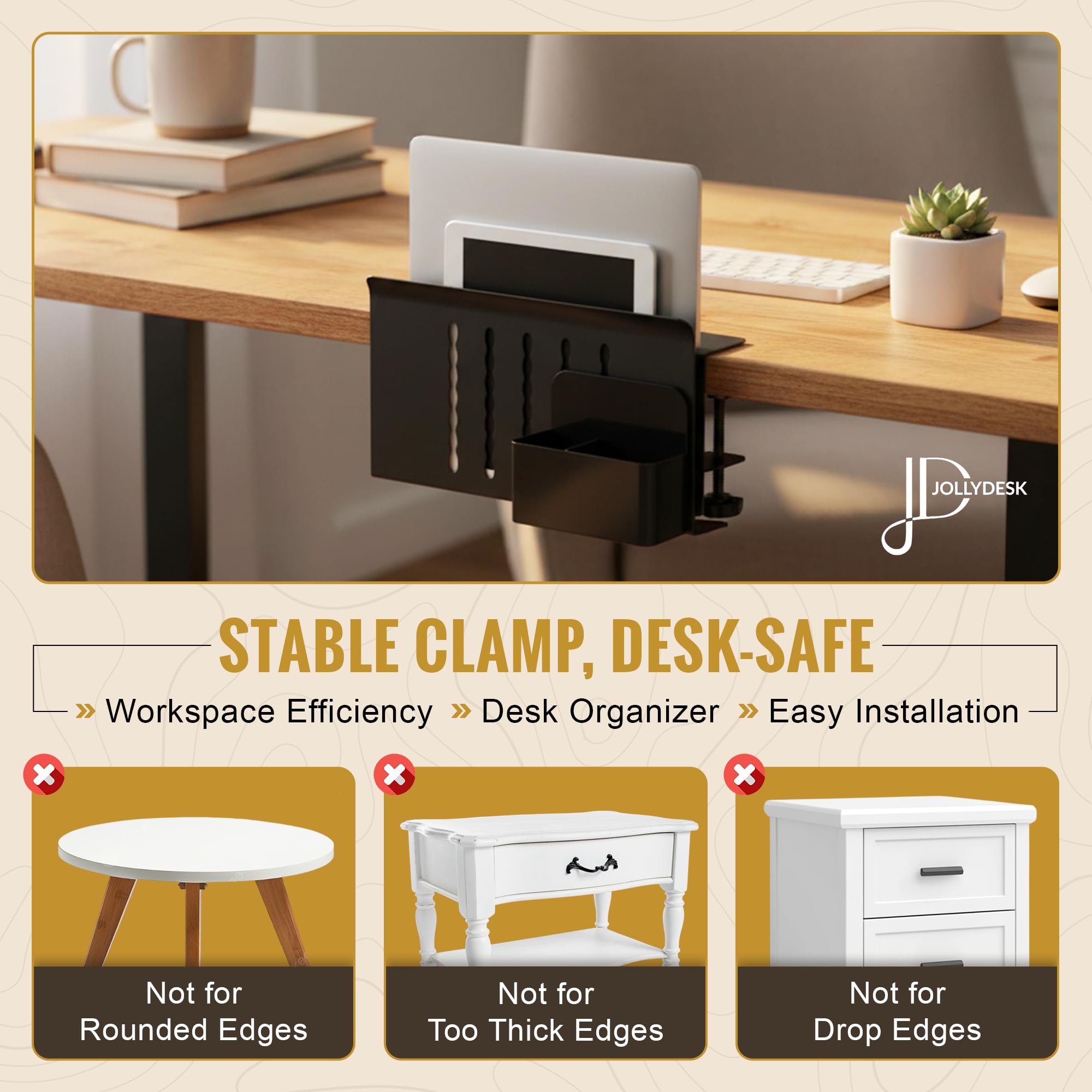 Organiseur De Bureau Avec Support Téléphone Et Porte-gobelet - ABS Et Acier, Réglable - Pour Bureau Ou Maison - 9