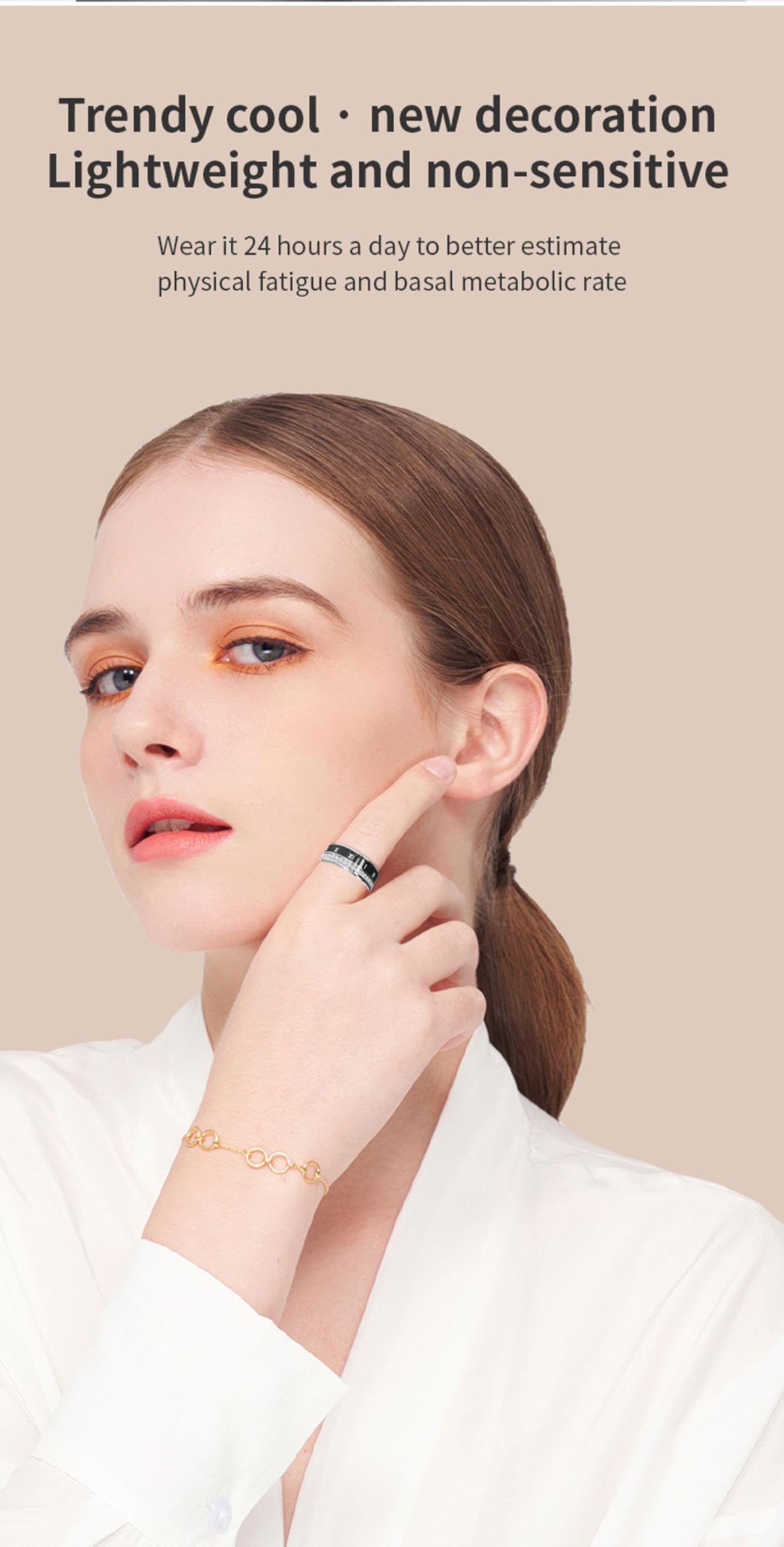 Anillo inteligente, anillo inteligente de salud para mujeres y hombres, IP68, rastreador de fitness, con monitor de frecuencia cardíaca, presión arterial, oxígeno, podómetro, contador de