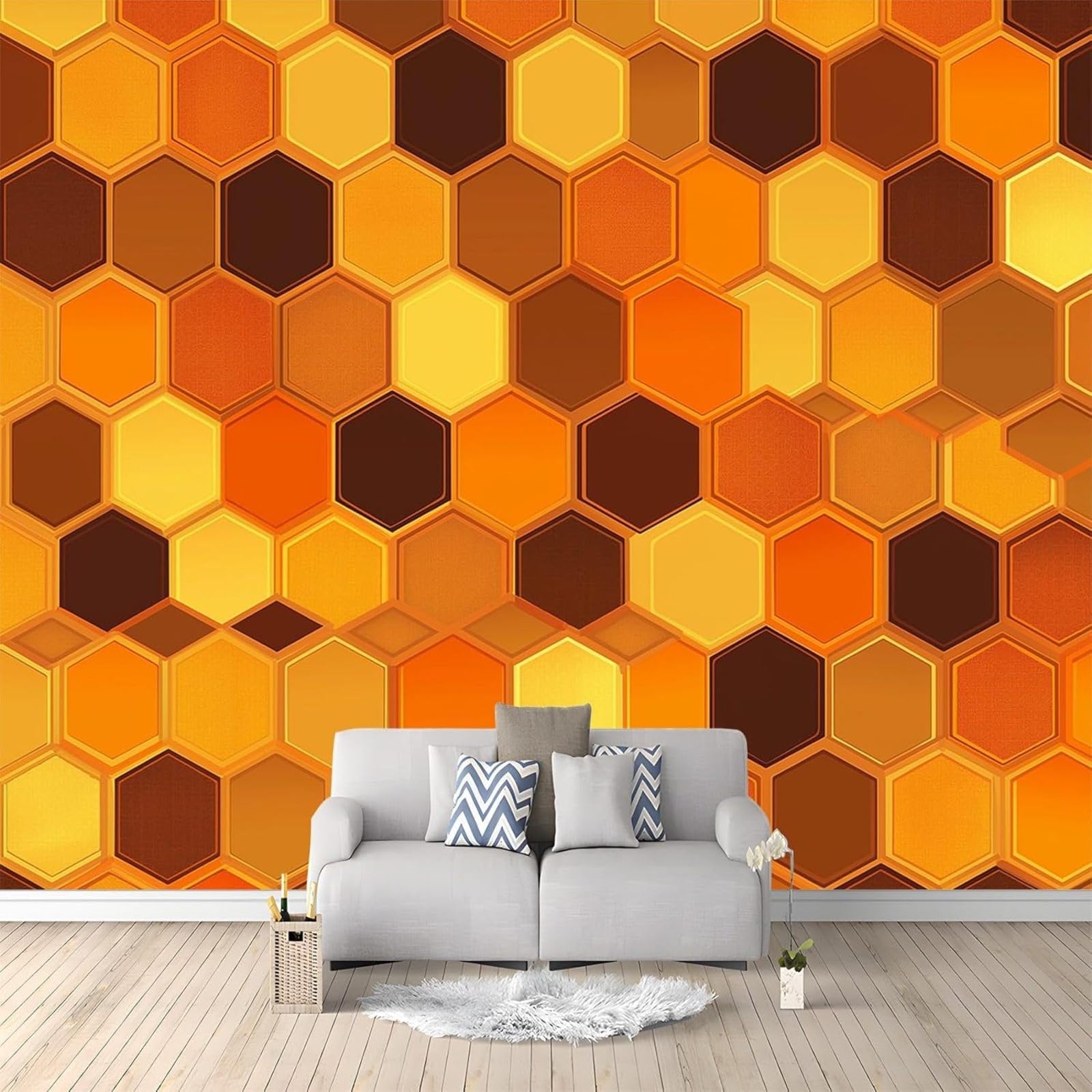 hgjdjhnf Photo Wallpaper 3D Effect Orange Geometric Hexagon Wallpaper Non-Woven Wallpaper Modern Wall Bedroom Living Room Wall Wallpaper,400cmx280cm Stickers - Frameless Painting - Poster