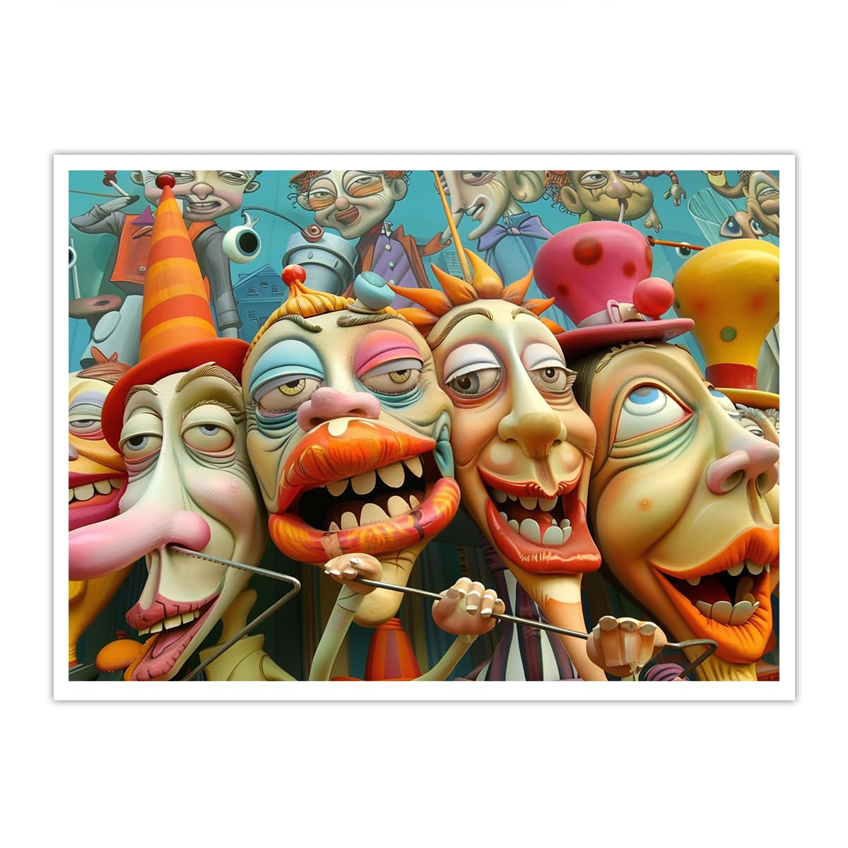 CHERHERART Toile de dessin animé surréaliste Art mural Visages fantaisistes exagérés Affiches imprimées Pop Art Fantasy Tableau vibrant pour salon 87x118cm Sans cadre