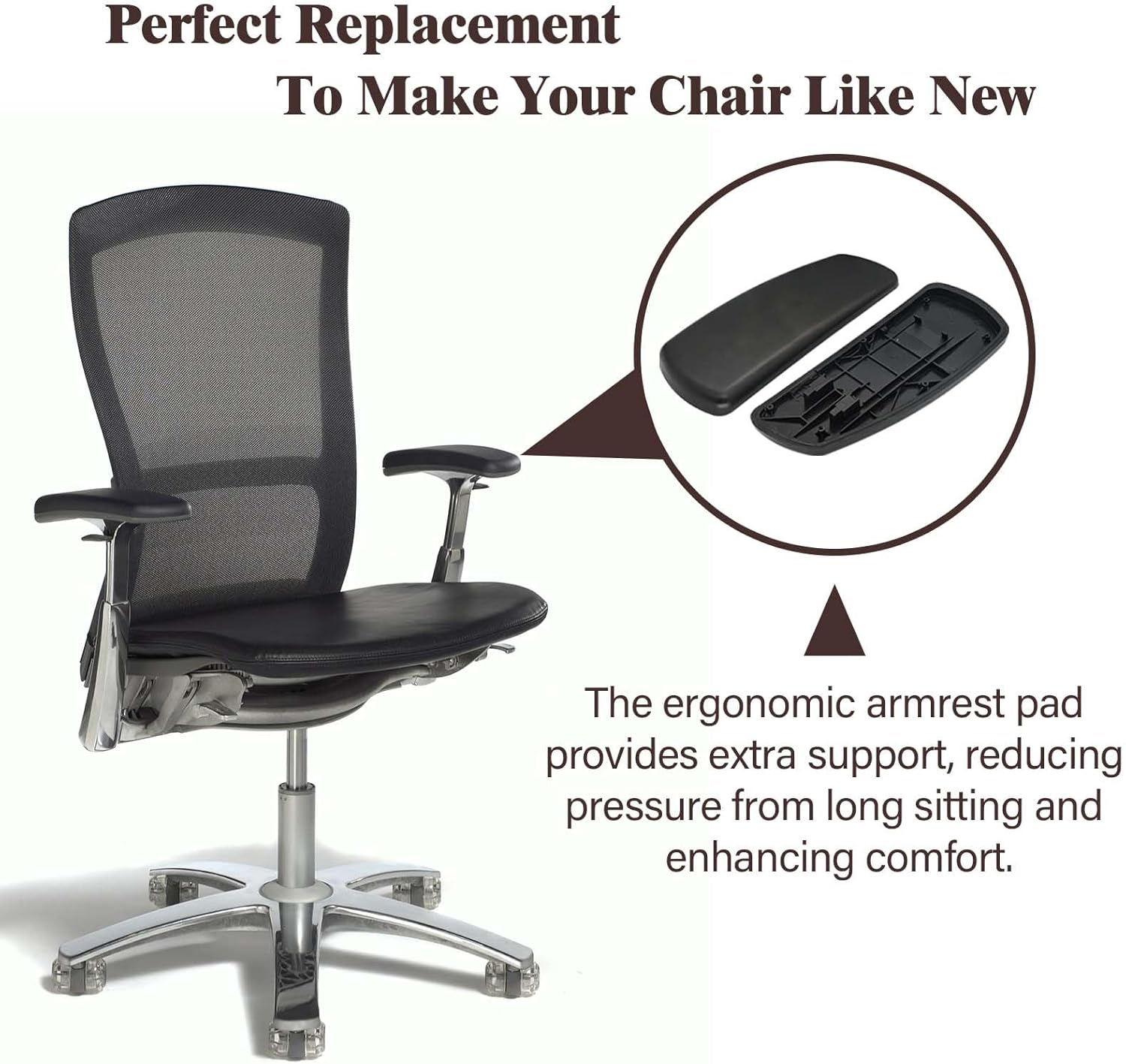 Office Chair Arm Pads for Knoll Life – High-Performance Replacement Arm Rests & Office Chair Parts, Includes New Screws