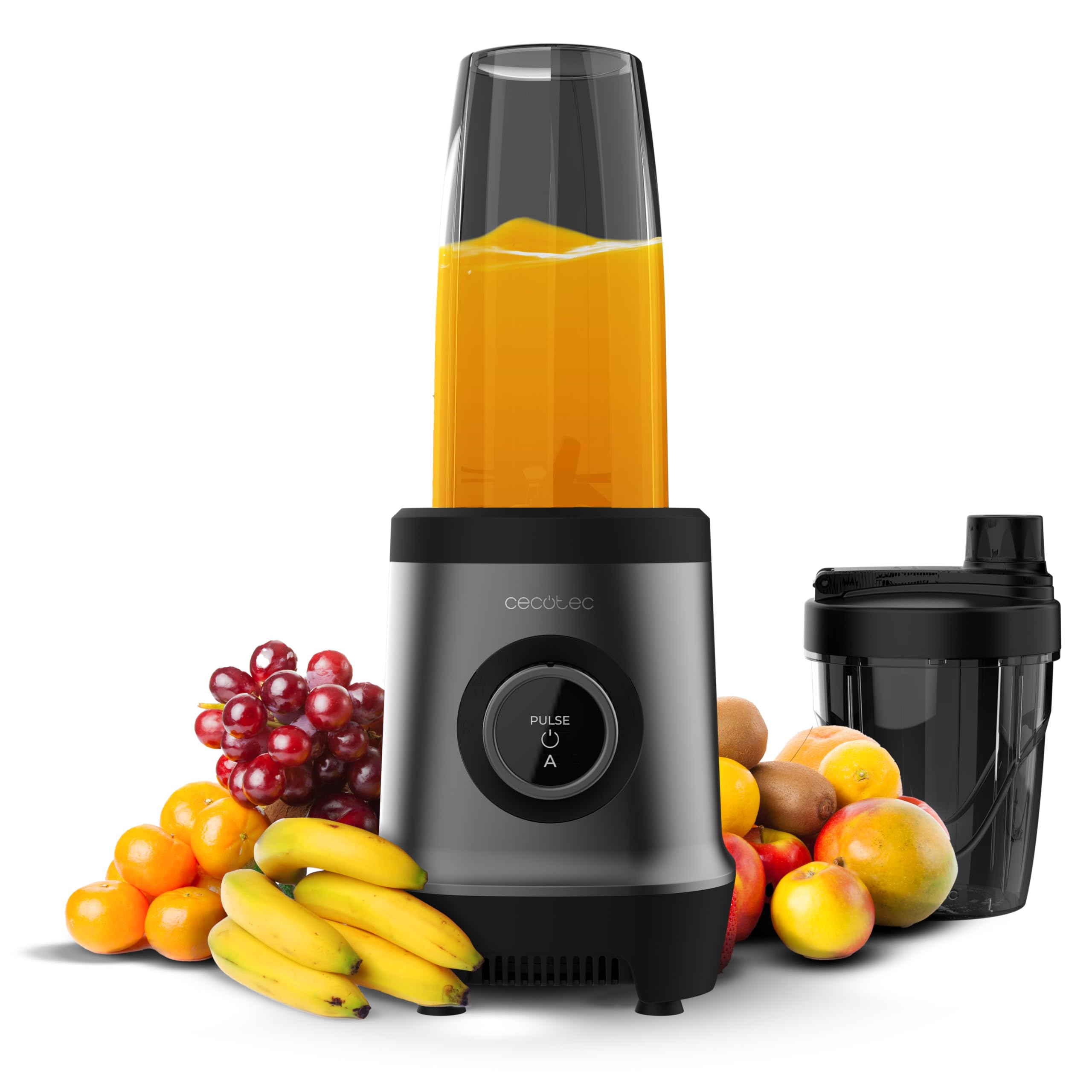Cecotec Nutriblender Fusion Touch Single Cup Blender, 1000W, Black Titanium Blade 6 Blades, 2 Bottles 500 ml and 900 ml, Indicator Light, Interchangeable Lids, Intact Nutrients