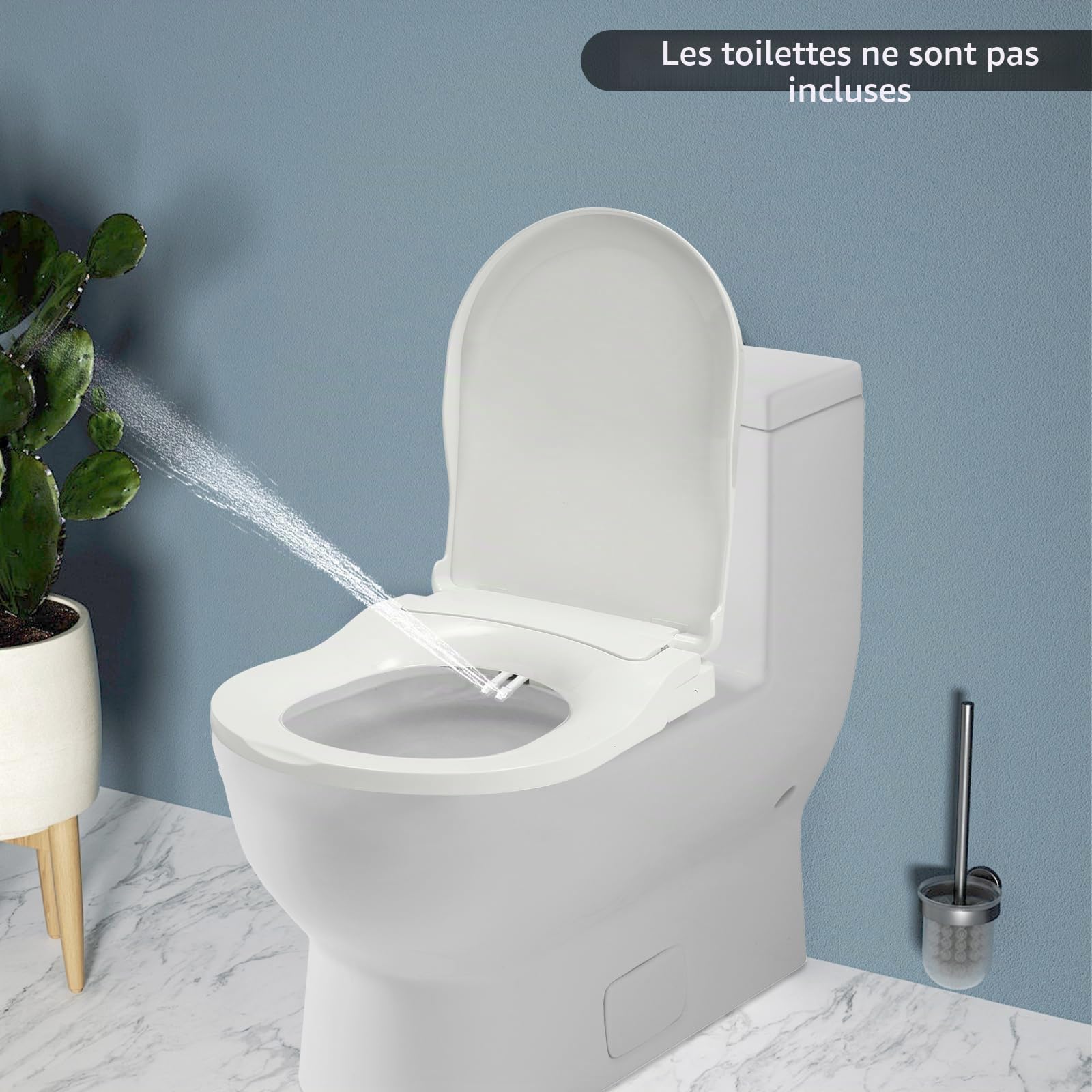 Abattant de WC avec bidet, sièges de WC avec descente automatique, non électrique, avec double buses autonettoyantes, dos séparé et nettoyage féminin (forme D), écartement de trous de 11,5 à 16,5 cm