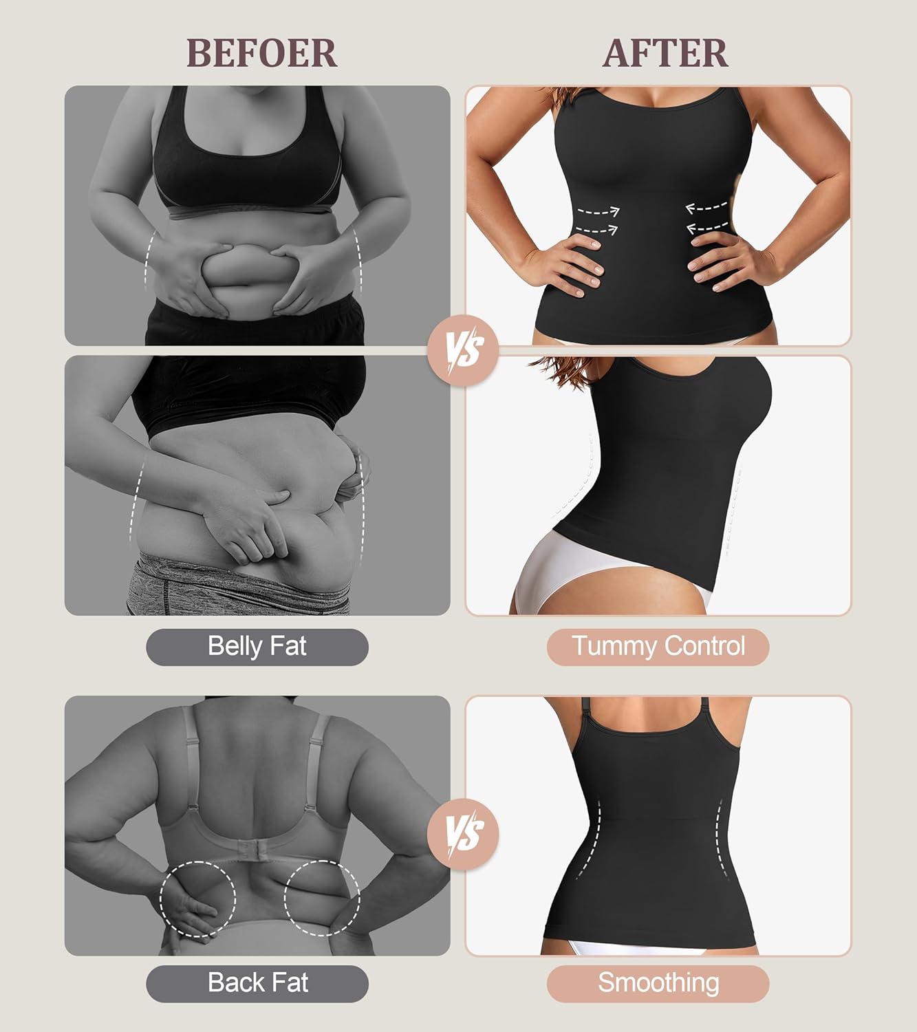 Women's Tummy Control Shapewear Cami Compression Tank Tops Seamless Plus Size Scoop Neck Body Shaper Camisole