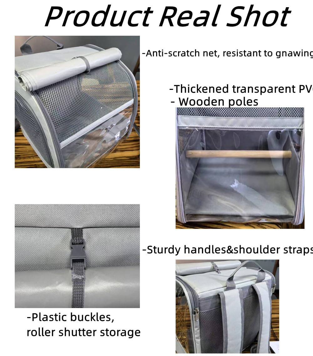 Zaino per Il Trasporto di Uccelli,con tazze a clip in acciaio inossidabile,con tende,con Supporto per Posatoio,pietra da 1 molari,per Escursioni,piccoli uccelli,1 vassoio di plastica