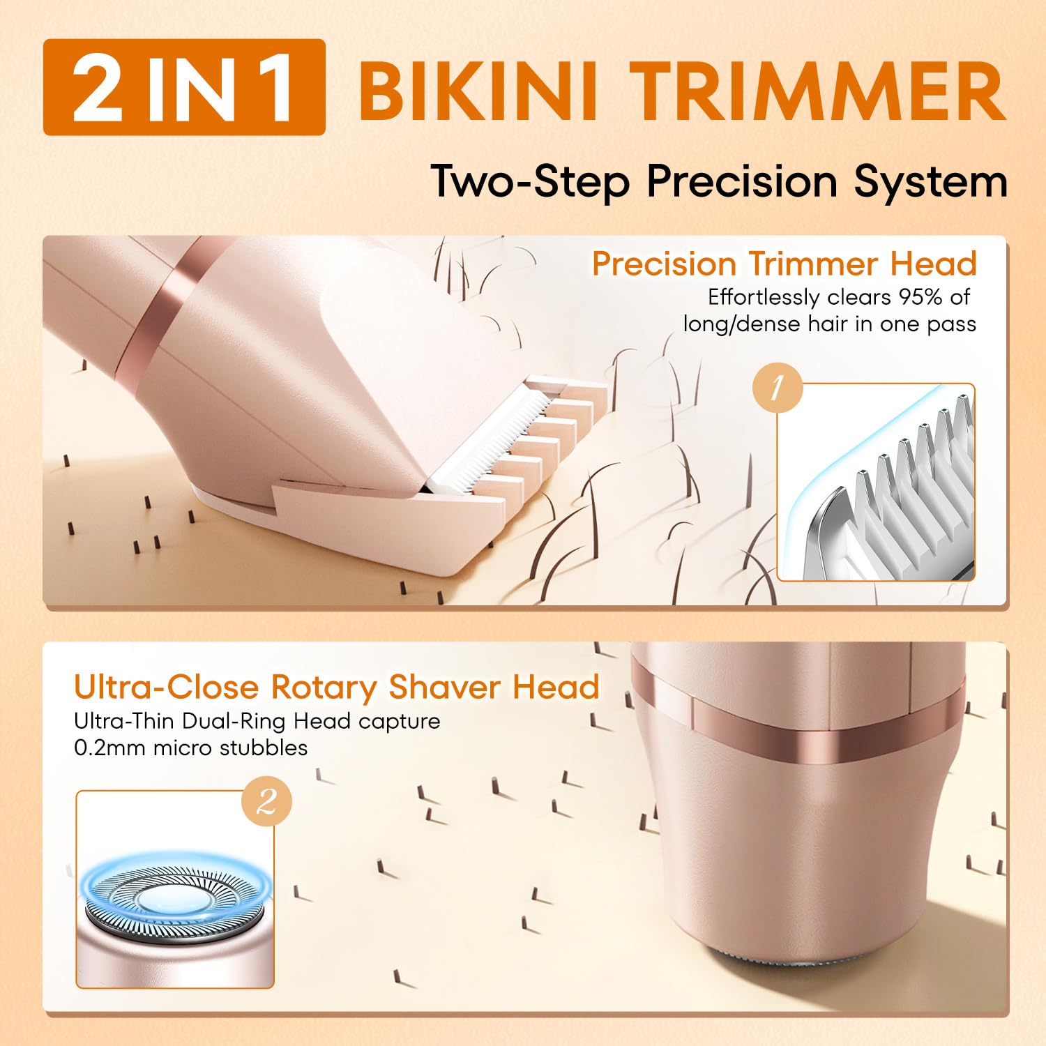 VG VOGCREST Bikini Trimmer für Frauen - 2-in-1 schmerzloser Körperrasierer für Achselbein Arm (Champagner Gold)