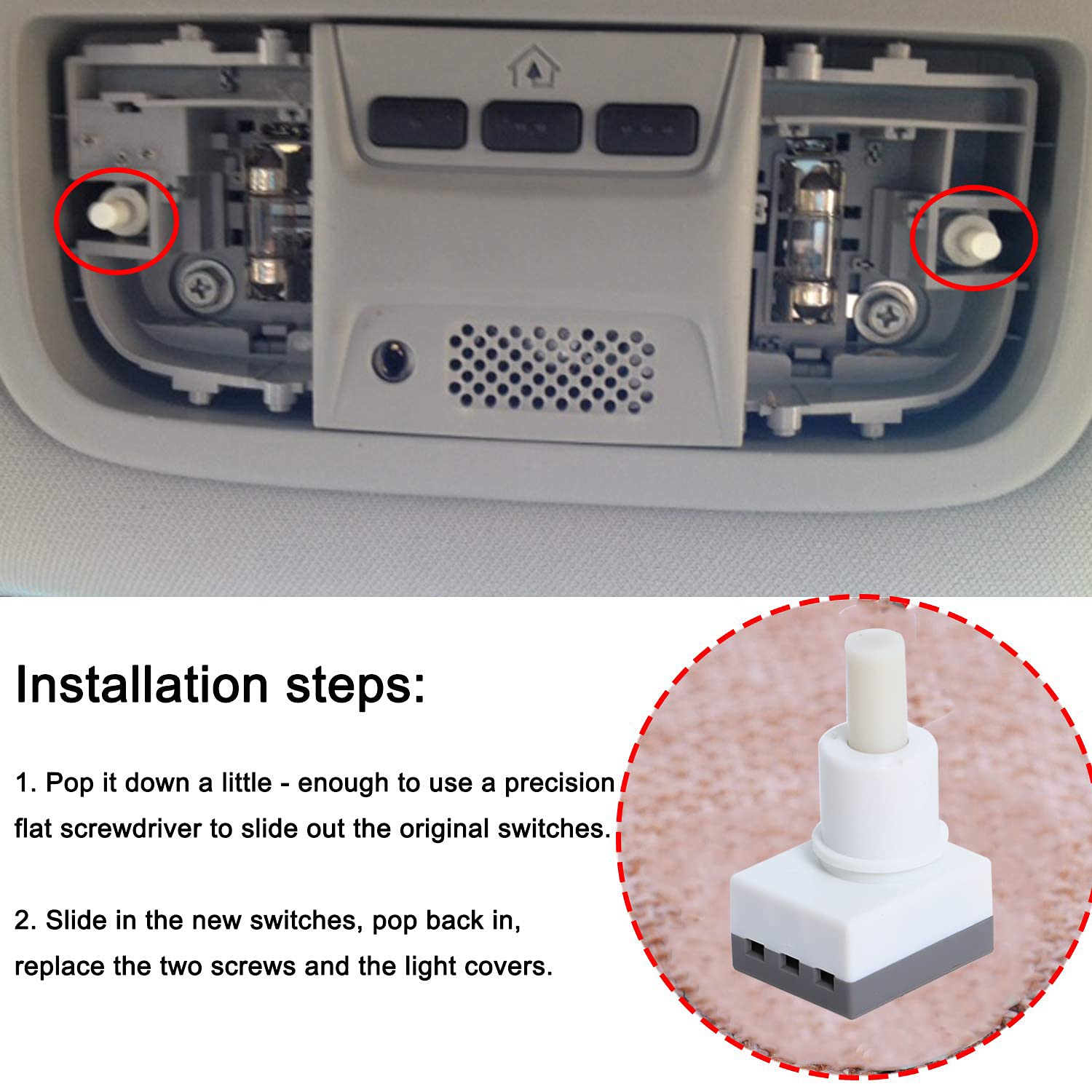 Durable 924-798 Dome Lamp Switch Compatible with 2006 CR-V Odyssey Accord Pilot Ridgeline Dodge Ram 1500 Map Light Switch Replace 34404-SDA-A21 34404-SDA-A22D3(Updated Switch+Free Bulbs)