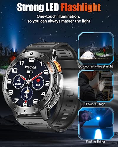 Miniatura 4 de Relojes inteligentes militares para hombre con llamada Bluetooth, reloj inteligente AMOLED impermeable de 1.43 pulgadas con linterna, 111 modos