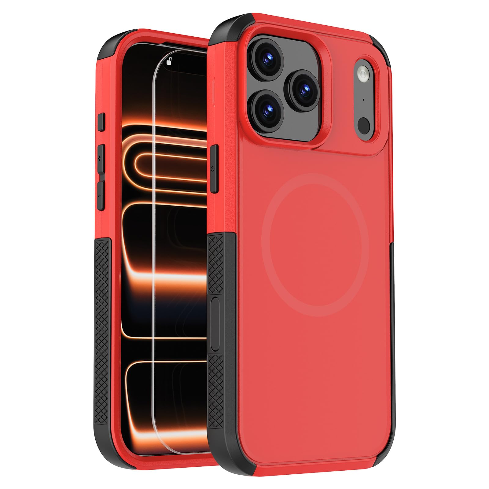 X-belmox Magnetic Case for iPhone 17 Pro Max [Screen Protector], Red/Black