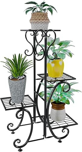 Miniatura 8 de Soporte de metal para plantas de 4 niveles, estante decorativo de flores para interiores, 29.33 x 19.68 x 9.84 pulgadas, negro