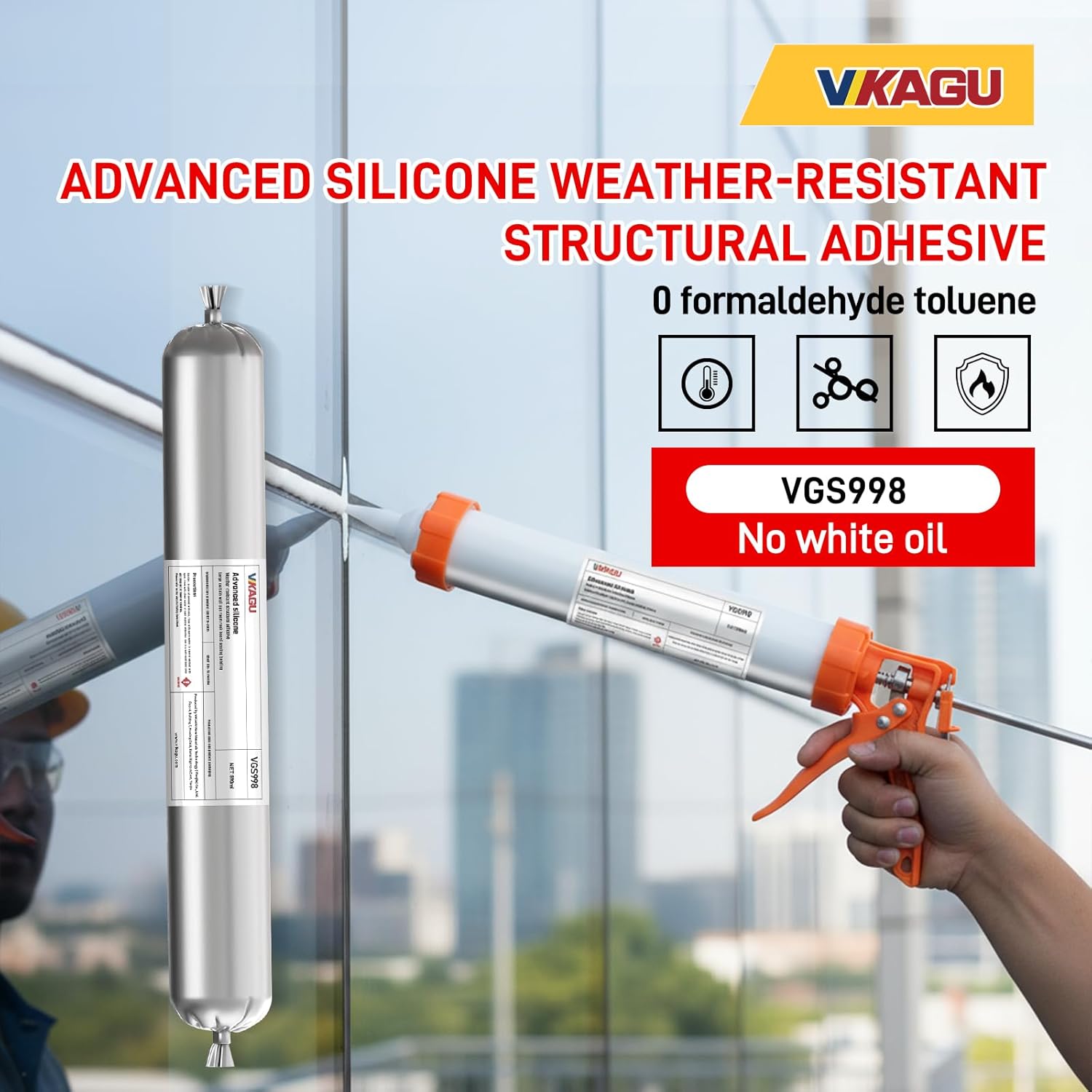 VGS998 Sausage Pack Silicone Sealant for Stone Curtain Wall 6 Pack –19.95 Fl Oz – Black Concrete Crack Repair, Non-Sag Silicone Caulk for Foundation, Walls, Sausage