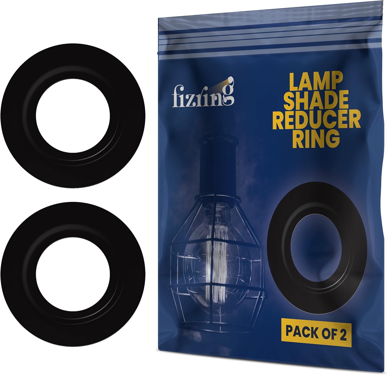 Fizring Lampshade Reducer Ring Pack of 2 — Metal Light Fitting Lamp Shade Adaptor Rings for ES