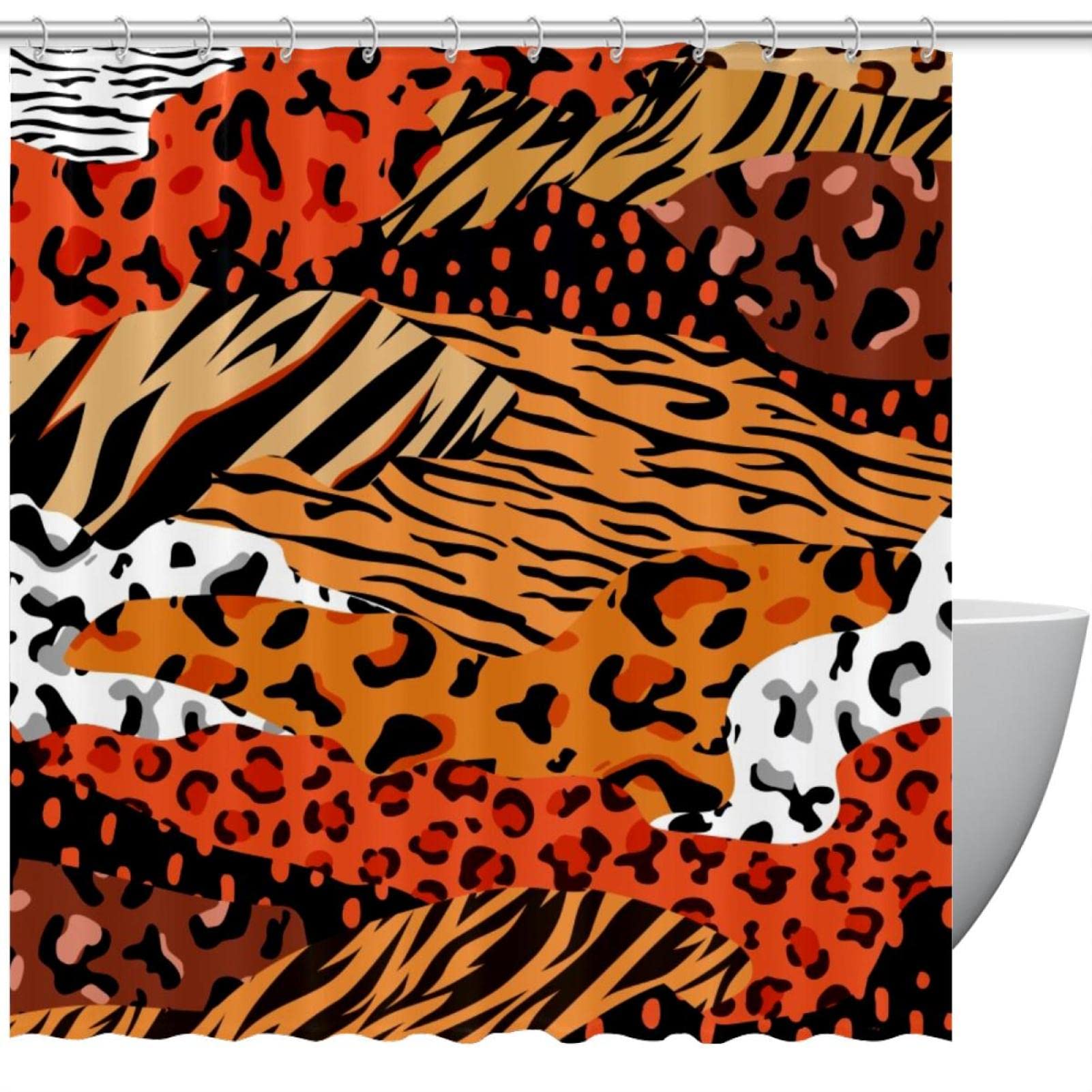 Rideau de douche peau d'animal abstrait lavable pour salle de bain moderne