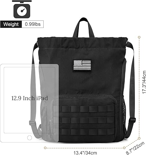 Miniatura 8 de G4Free Mochila con cordón para gimnasio, bolsa de baloncesto de fútbol con compartimento para zapatos, bolsa deportiva táctica, Negro -, Classic