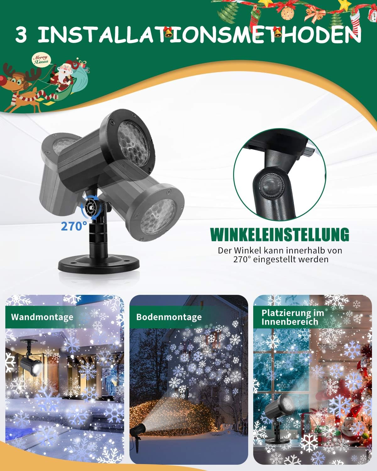 Weihnachtsprojektor, Schneeflocke, LED-Projektor, für den Außenbereich, wetterfeste Fernbedienung, Weihnachtsfeier Dekoration