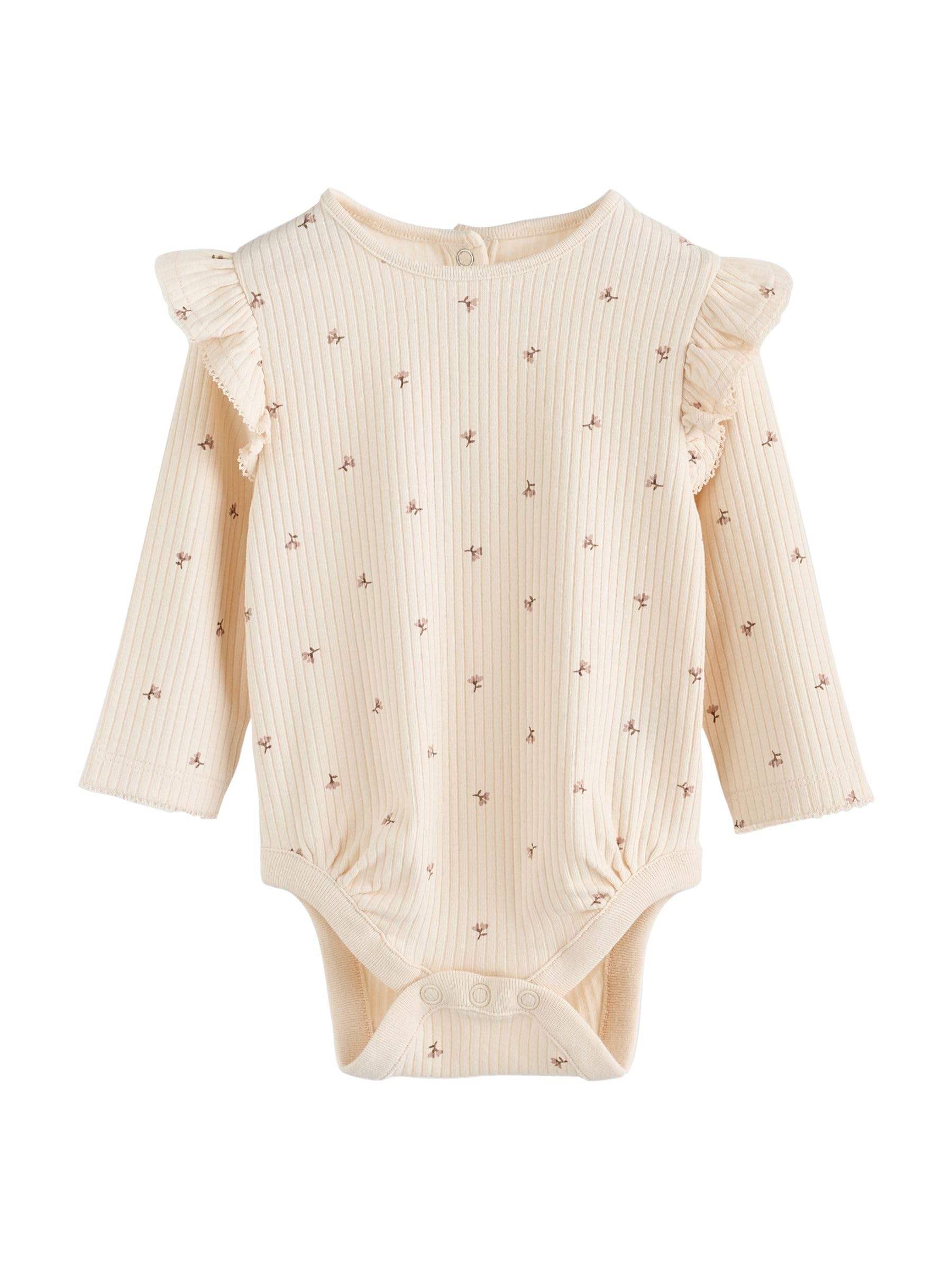 NEXT Baby Mädchen Baby Langarm-Bodysuits mit Rüschen im 4er-Pack