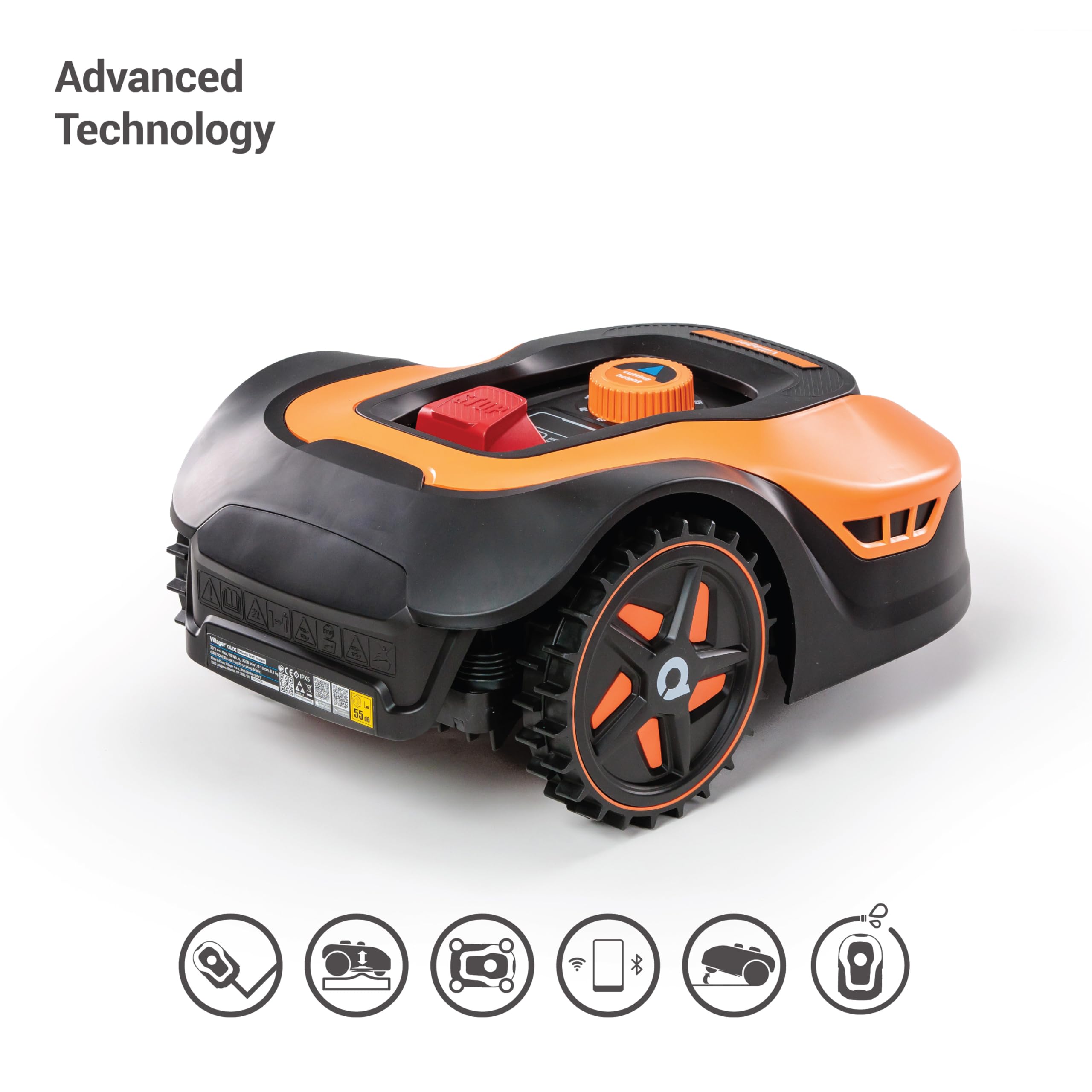 Villager QUIX Robot cortacésped – Robot cortacésped con batería de 18 V para 1000 m² – WiFi y Bluetooth, Control de aplicación, Ancho de Corte de 180 mm, Altura de Corte de 25 – 60 mm, hasta 45% de