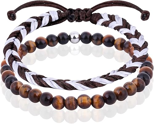 Miniatura 46 de Black Beaded Bracelets for Men Boys: 6mm Obsidian Onyx Lava Beads Mens Bracelet Set Mens Jewelry - Cool Anniversary Valentines Fathers Birthday