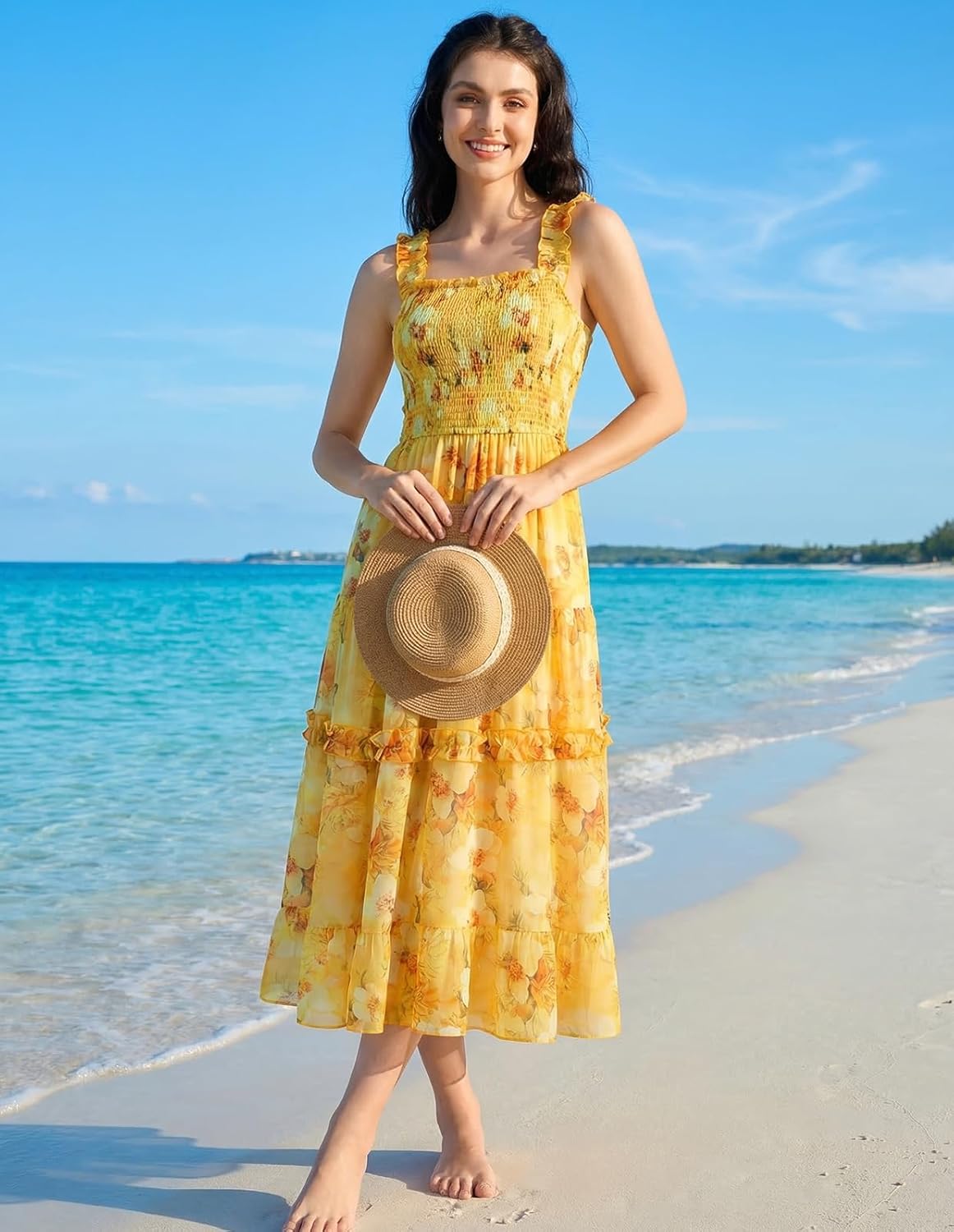 Scarlet Darkness Floral Dress for Women 2026 Flowy Sundress Smocked Cottagecore Dresses