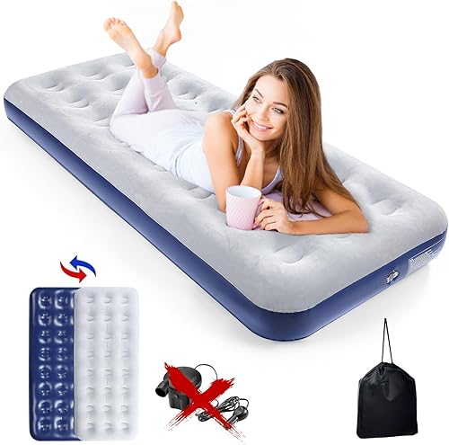 Miniatura 2 de Colchón de aire para camping, cama de aire inflable, superficie flocada, cama de viaje, colchoneta para dormir, cama de aire para acampar al aire