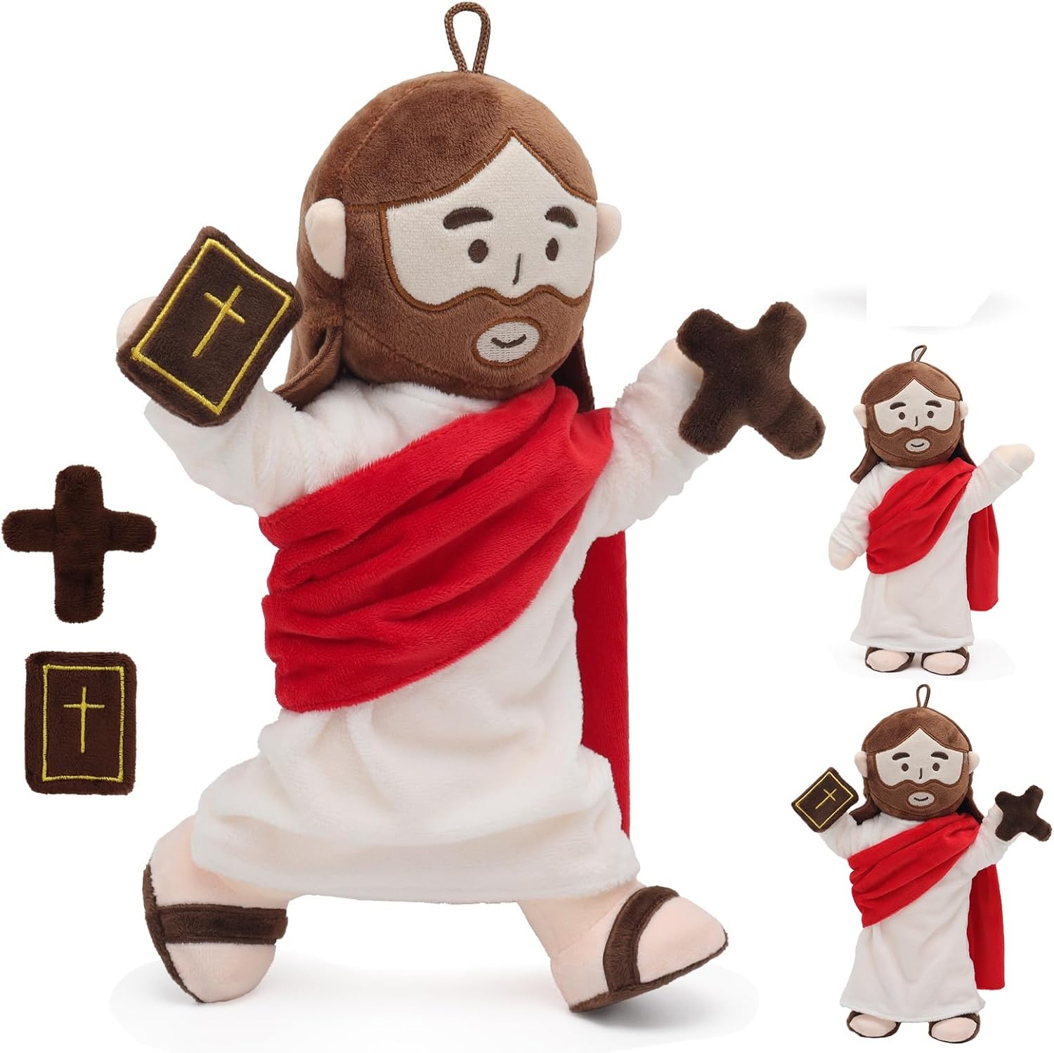 Yelakey Jesus Plush Doll with Jointed Skeleton Jesus Plushie 13.4" Poseable Jesus with Removable Accessories Easter Christian Gifts for Kids (Red)