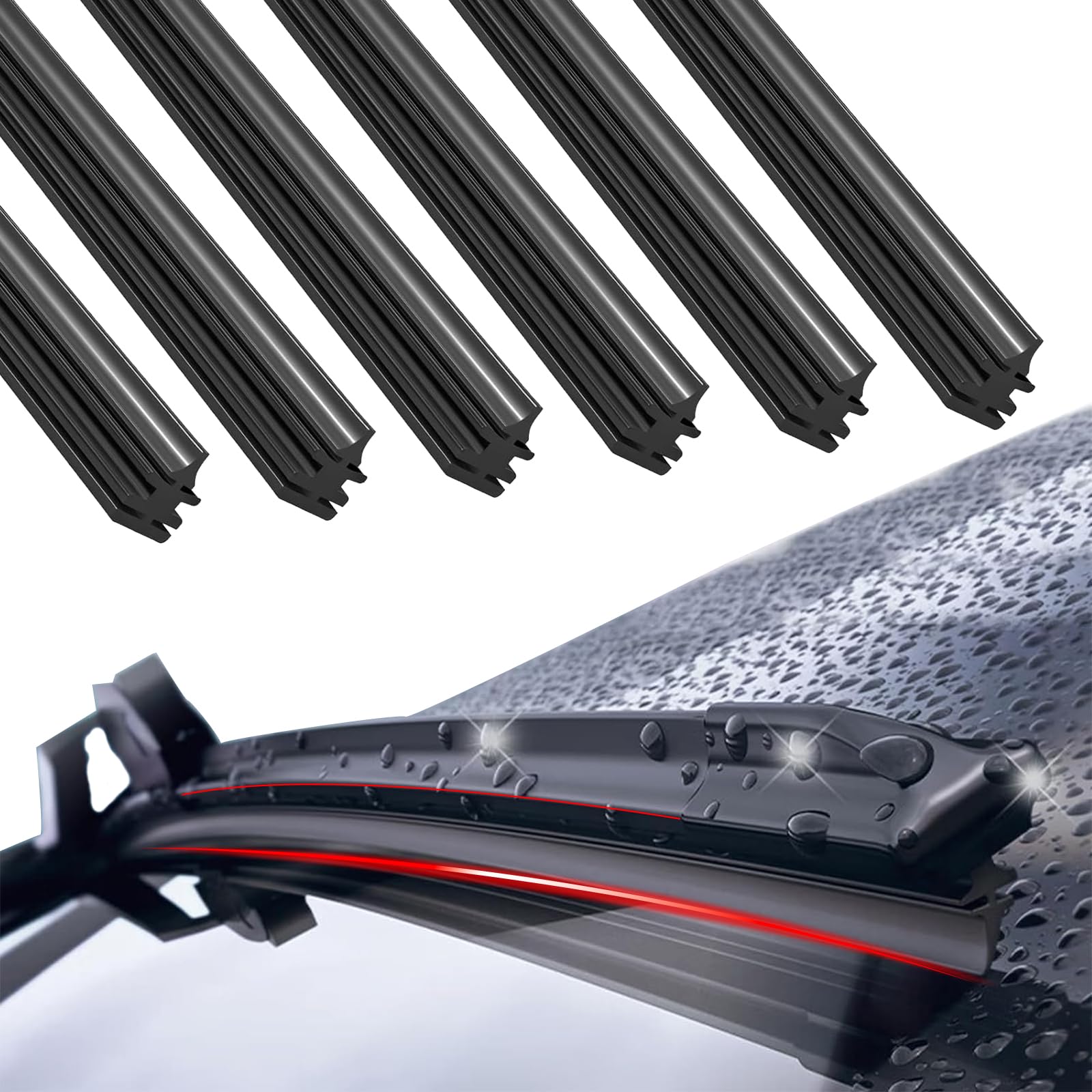 Lot De 6 Lames Essuie-glace En Caoutchouc Silicone - Universel, Découpable 800mm, Traitement Encre Carbone