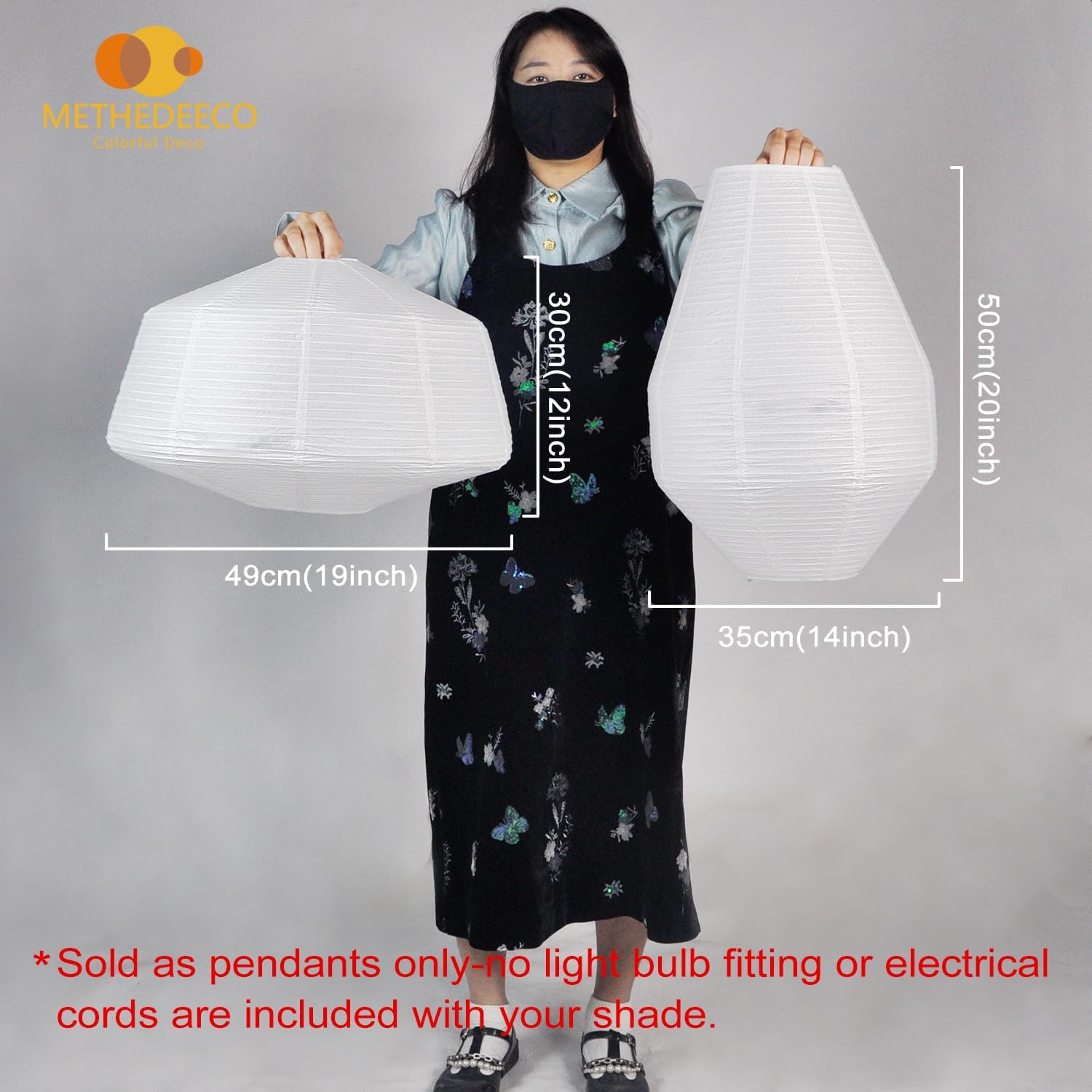 2PCS White Paper Lanterns 20 INCH Diamond Shape Hanging paper Lamp Shade Large Handmade Rice Paper Light Shades for Living Room, Bedroom, Wedding, Gift Decor