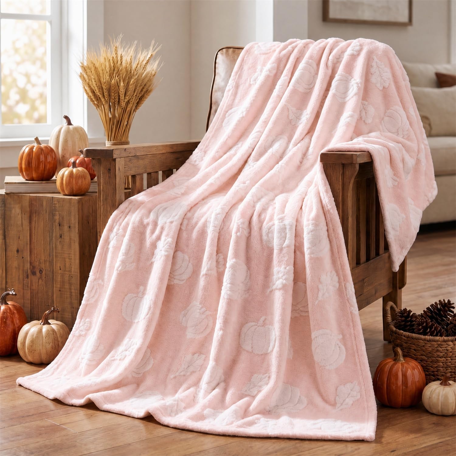 Horaldaily Caramel Pumpkin Leaves Shape 3D Textured Throw Blanket 50x60
