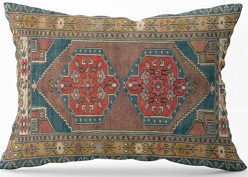 TurkishRug - Funda de cojín Kilim hecha a mano con patrón étnico de granja, suave, lavable, impresa, decoración del hogar, dormitorio, sala de