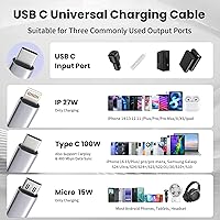 Vista 4 de Cable de carga múltiple USB C de 100W, cable de carga rápida 3 en 1 con chip E-Mark, USB C a múltiples conectores con puertos tipo C[100W]