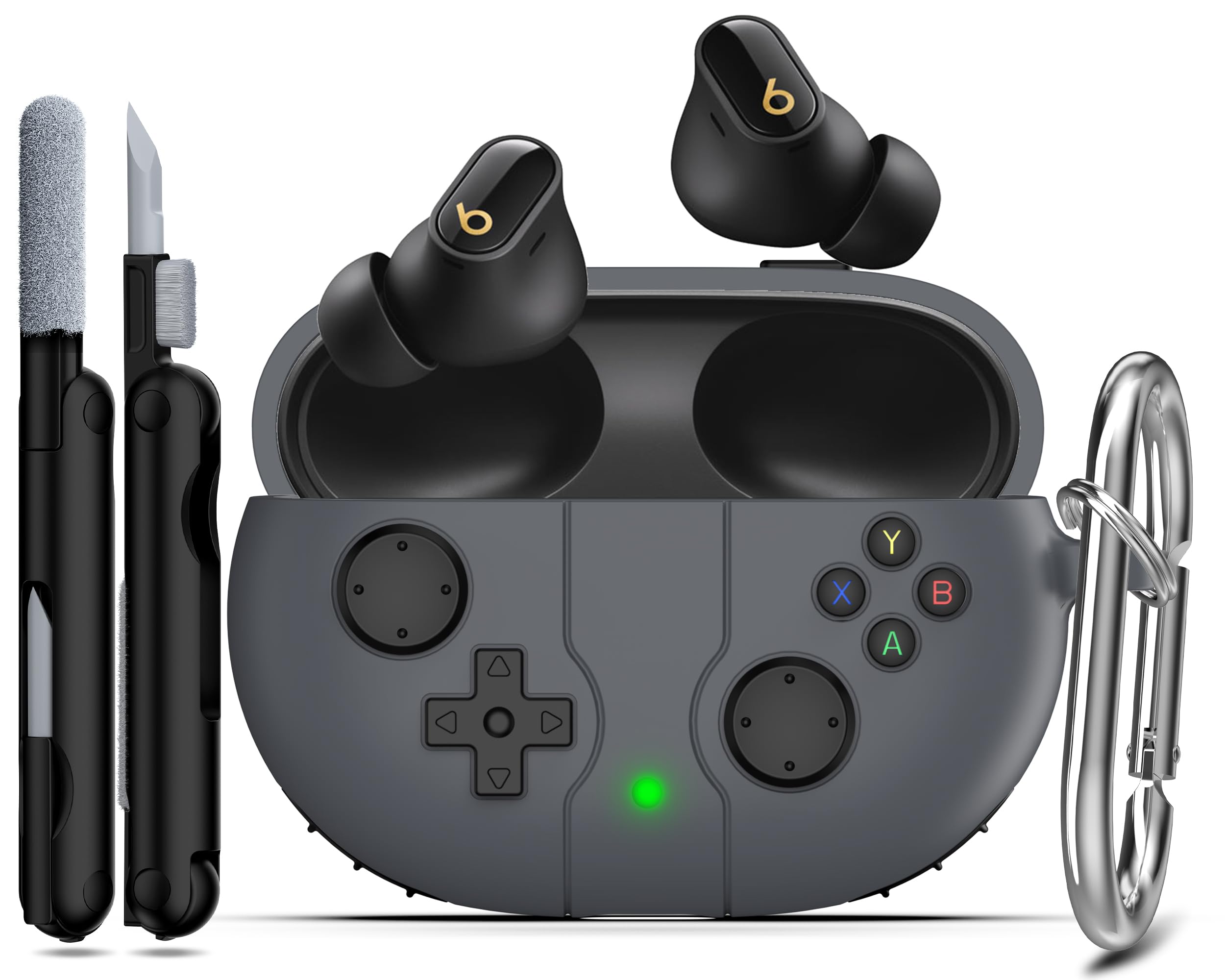 RFUNGUANGO Beats Studio Buds + (2023) / Beats Studio Buds (2021) Silicone Protective Case with Gaming Console Theme with Cleaning Tool/Key Fob for Beats Studio Buds-Dark Gray