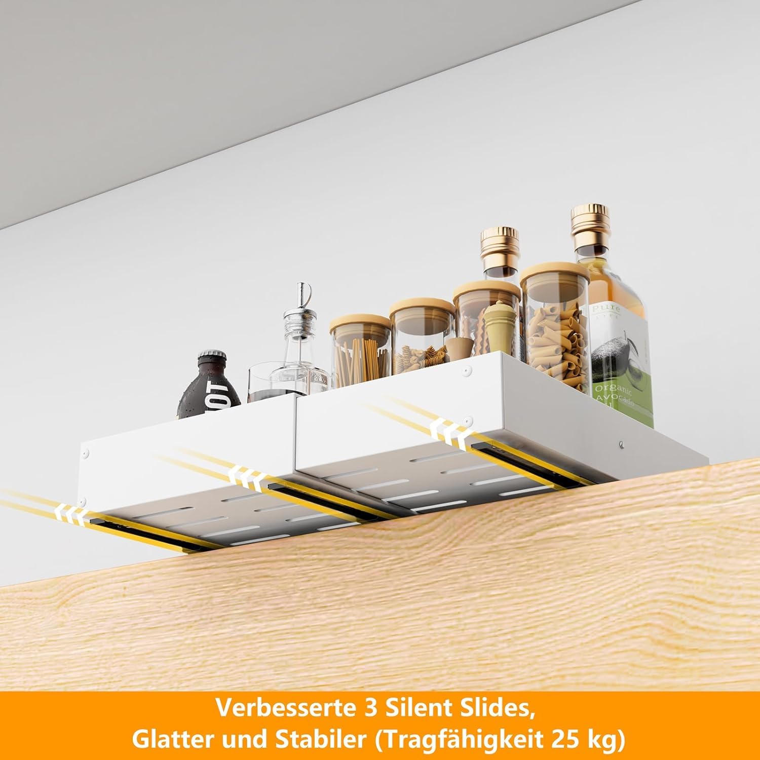 Teleskopschublade 50cm Tief 2 Stück Ausziehbare Schublade Küche Verstellbar 41,5-55cm Weiß