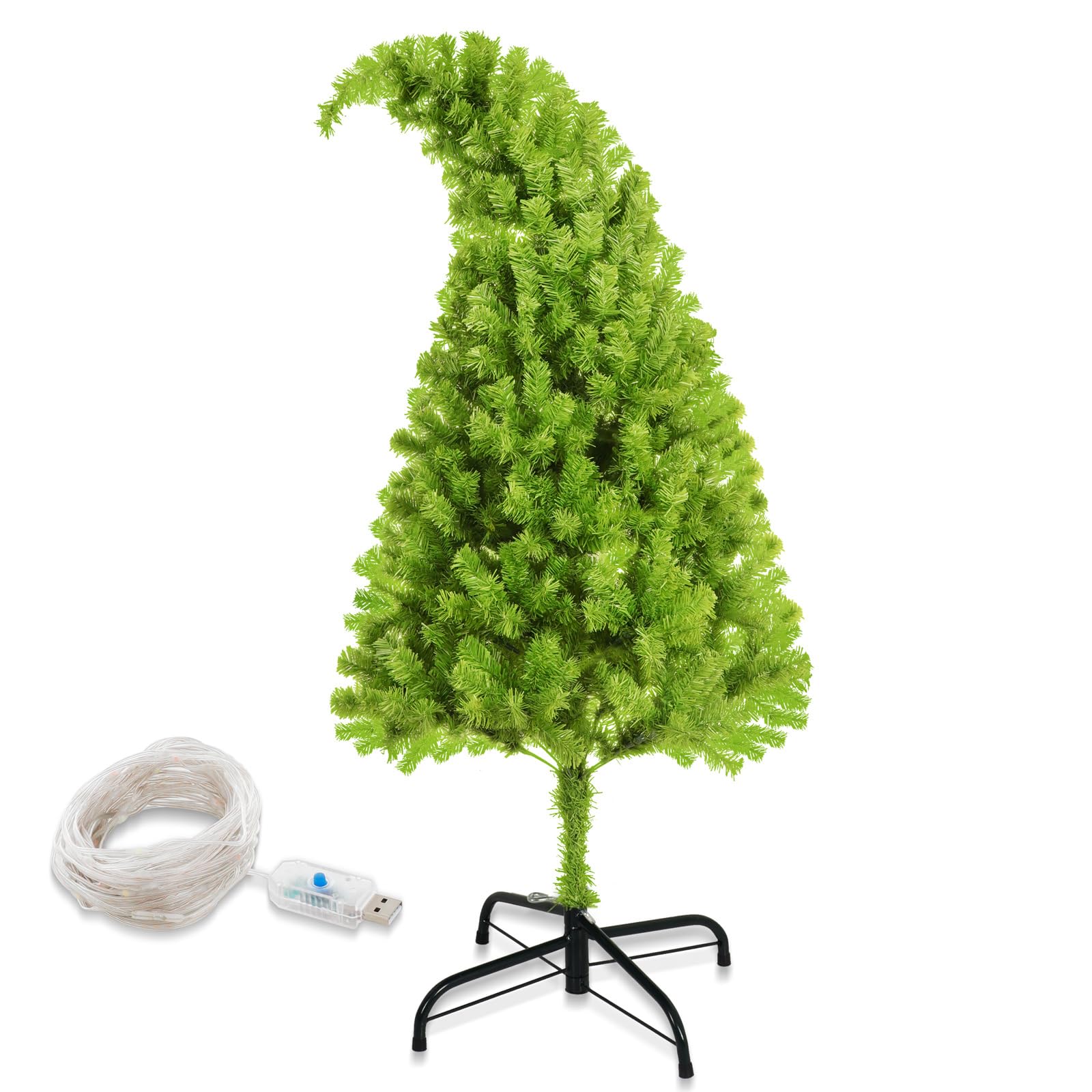 5.7FT Christmas Tree Bendable Prelit, Artificial Christmas Tree Stand Whimsical Christmas Tree, Christmas Decorations for Home Office Party Decor