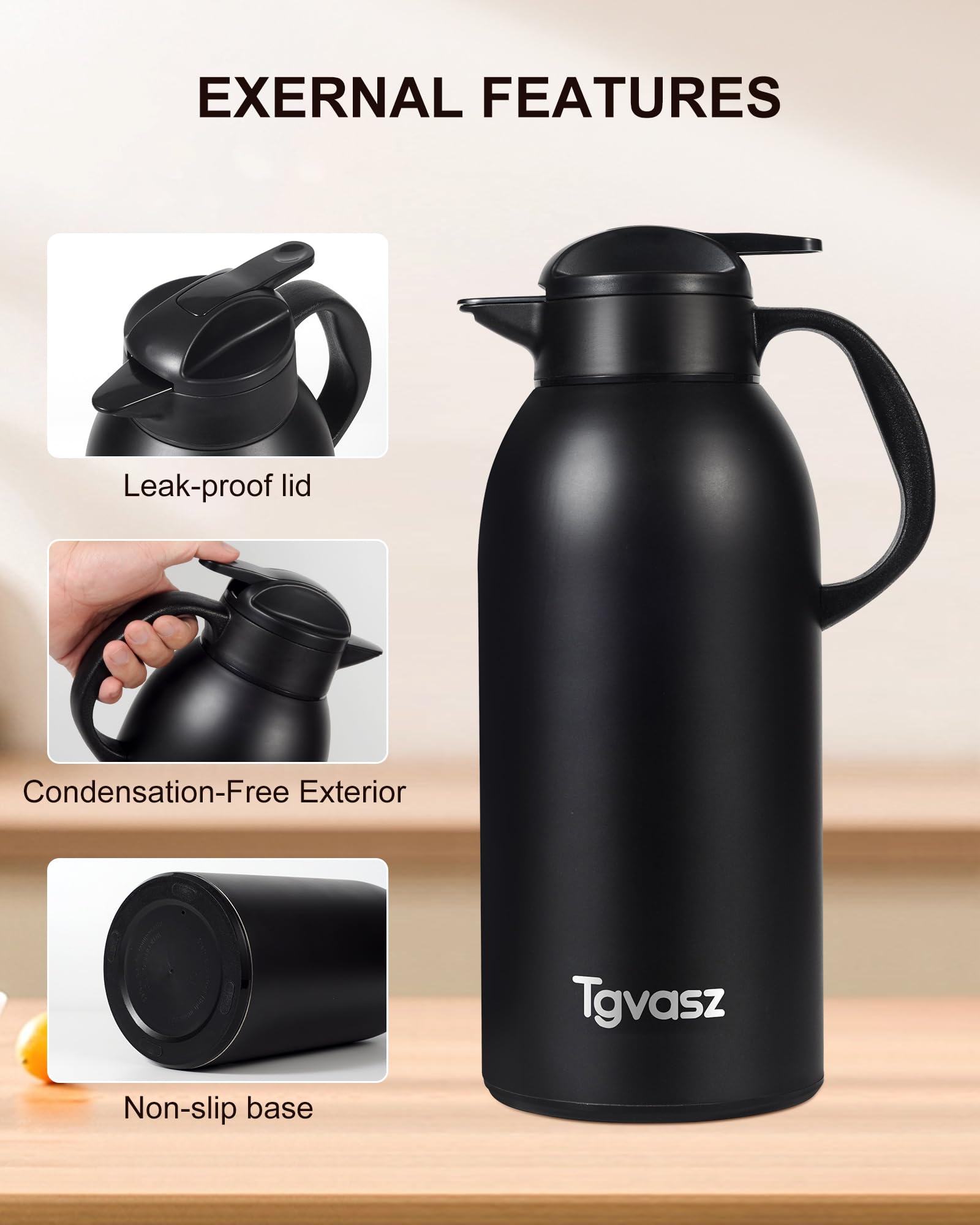 2 jarras térmicas de café de 3 l, hasta 24 horas de calor, aisladas de acero inoxidable para líquidos calientes, jarras de café para mantener el café caliente para fiestas, jarra de té grande (negro +