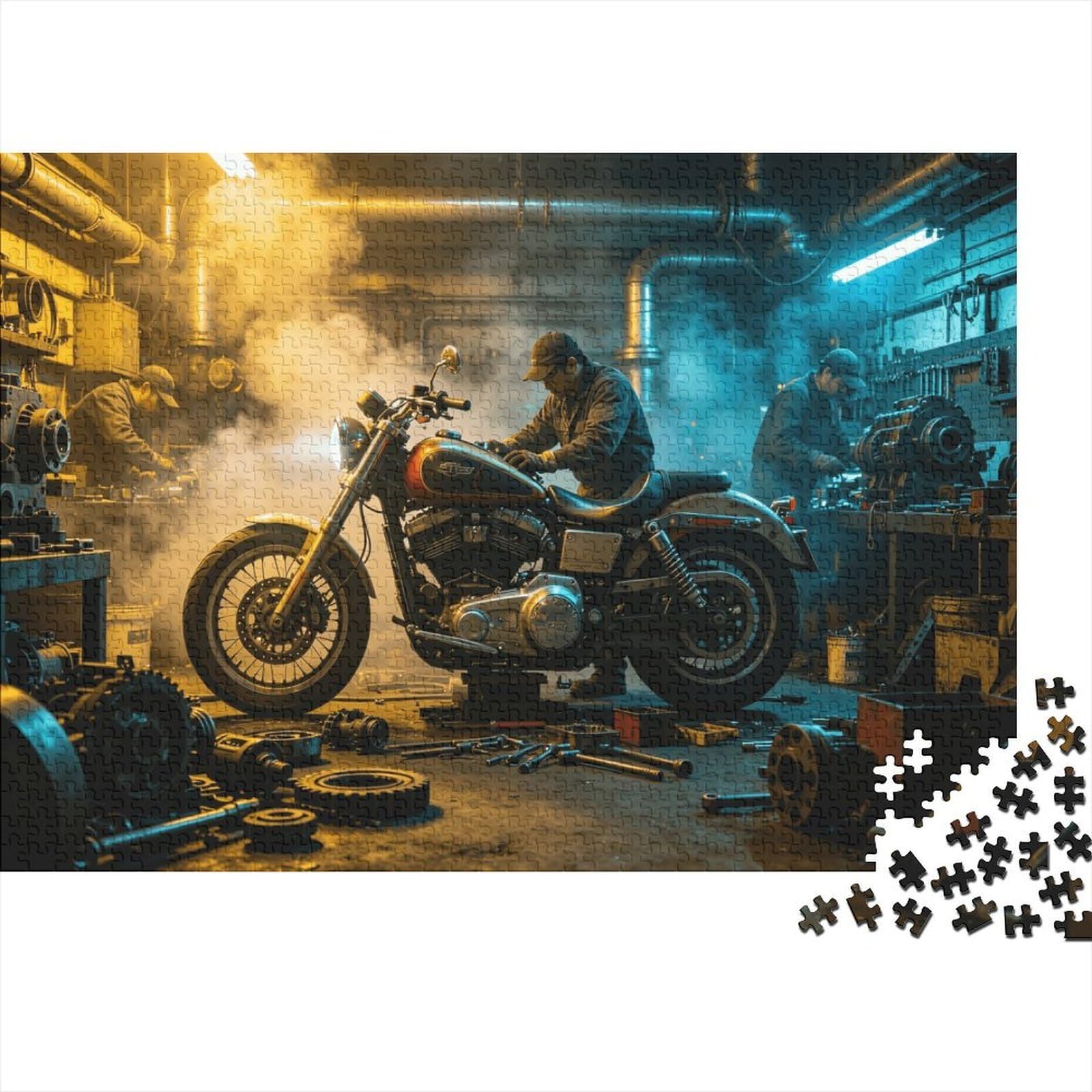 Vintage Motorcycle Adult Jigsaws 1000 Piece Recyclable Material Garage Workshop Puzzle for Adults Puzzle Game Props Interesting Family Game Gift for Women 38x26cm/1000pcs