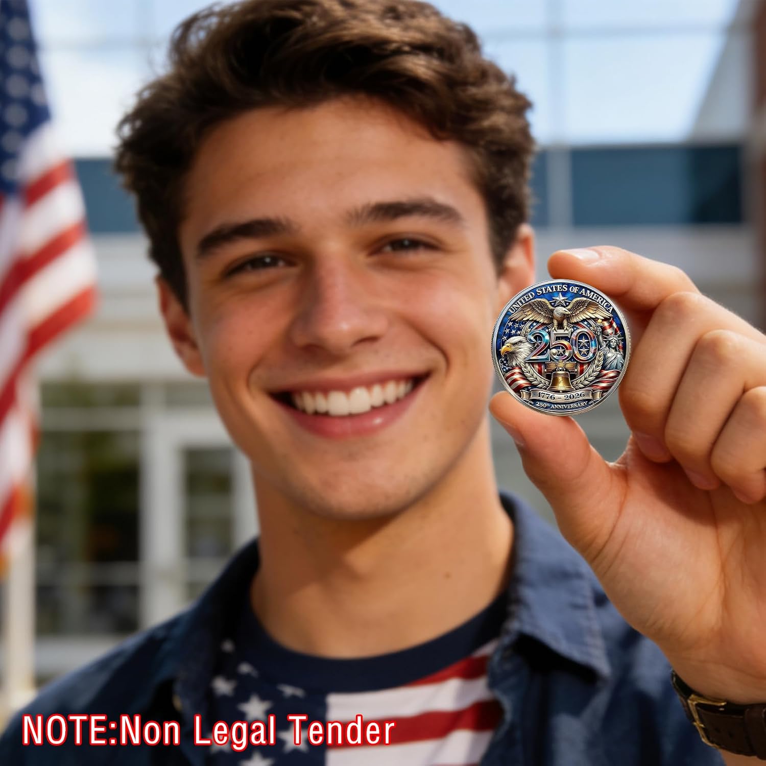 2PCS 250th Anniversary Commemorative Coins,250 Birthday American Flag&Liberty Bell Patriotic Collectible Souvenir Gift,1.57In Durable Gold Plated Challenge Coin for Display,Collectors,Non Legal Tender image 3